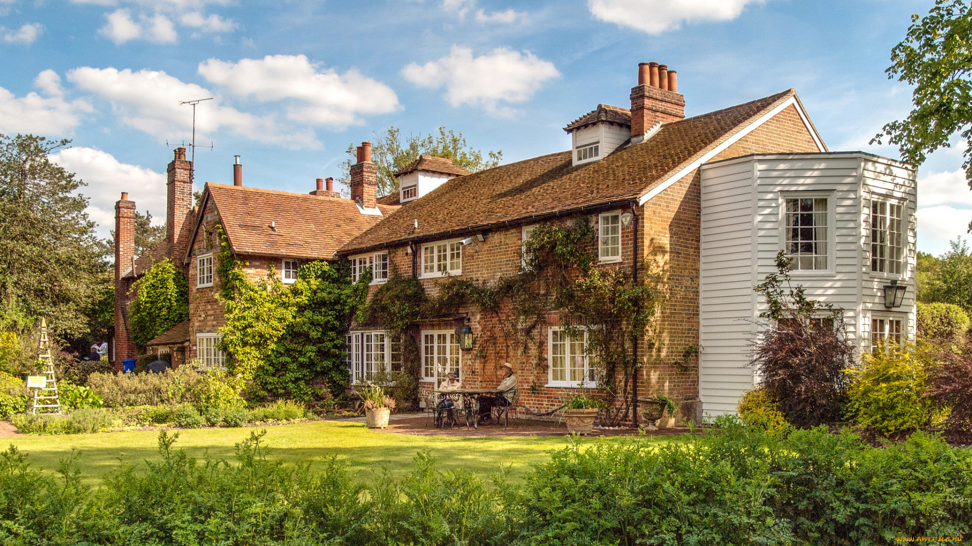 города, -, здания, , дома, ландшафт, кусты, дом, англия, hampshire