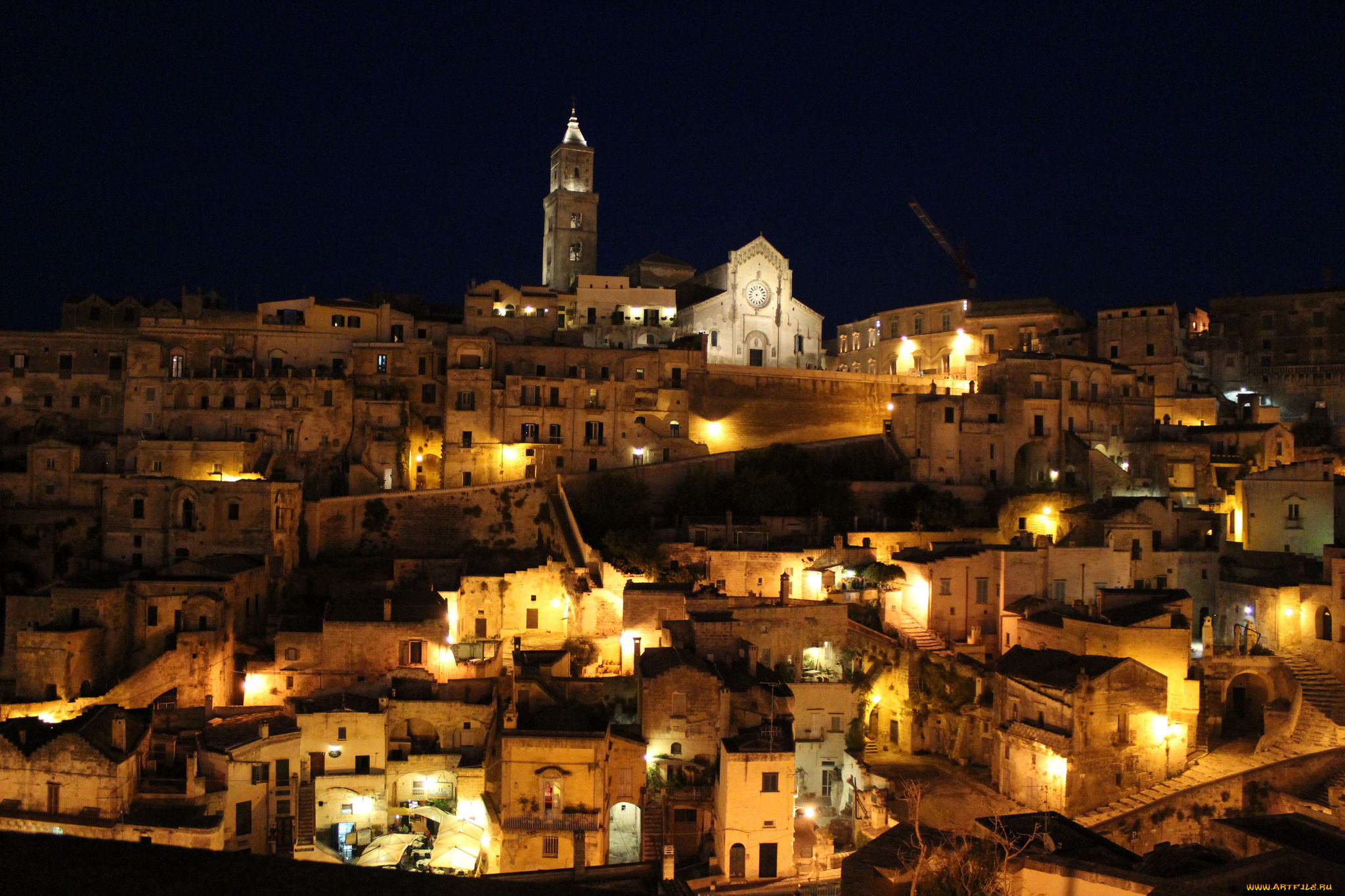 матера, италия, города, -, огни, ночного, города, италия, матера, italy, matera, огни, ночь, дома