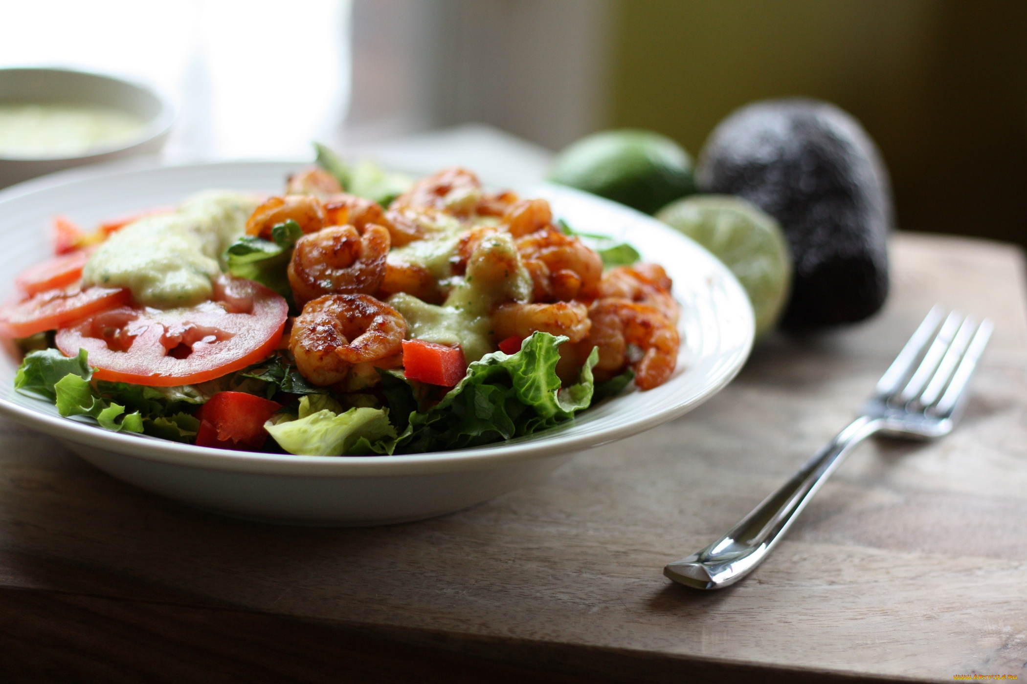 еда, рыбные, блюда, , с, морепродуктами, салат, креветки, зелень