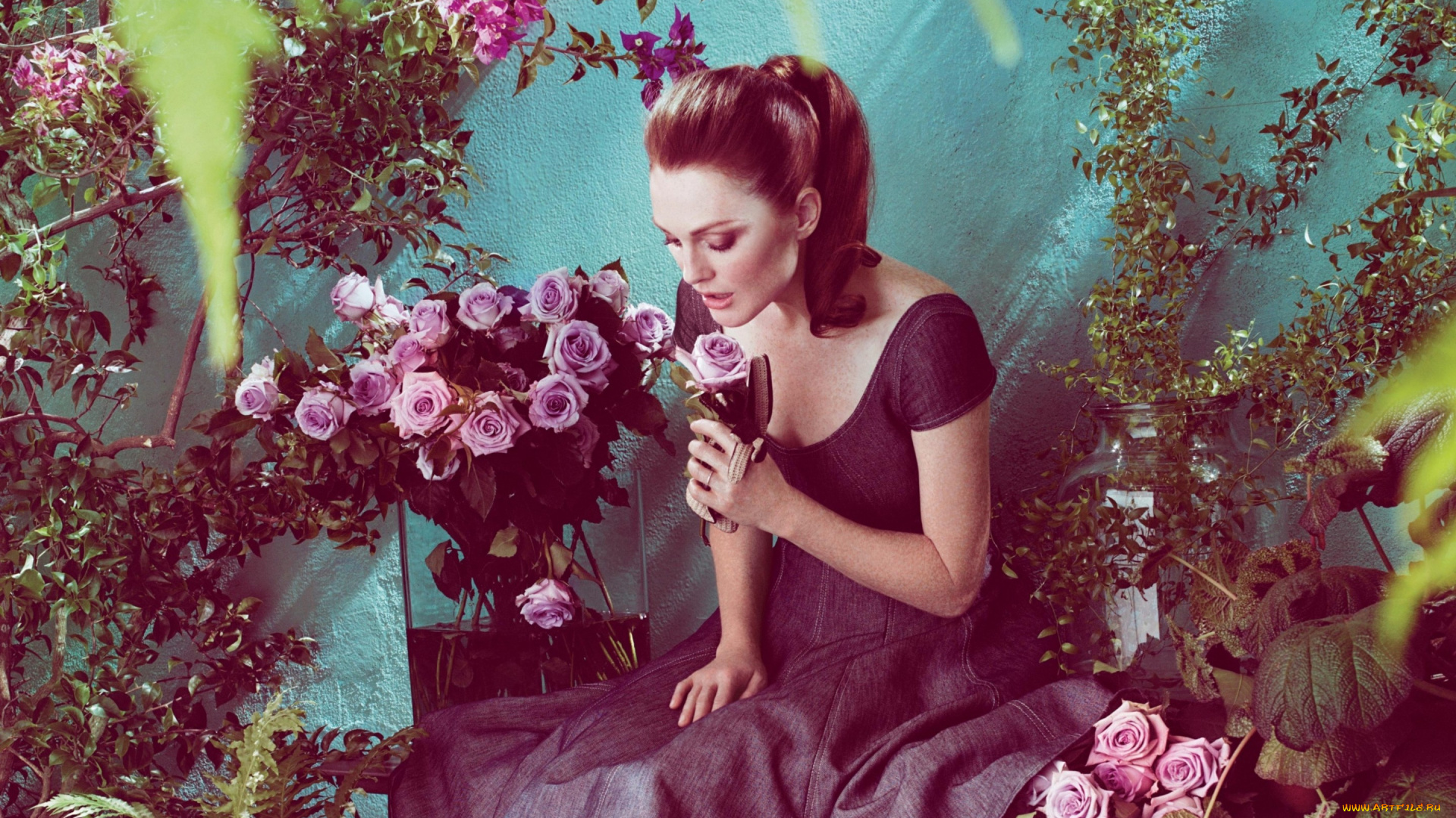 девушки, -unsort, , рыжеволосые, и, другие, цветы, рыжая, обработка, розы, девушка