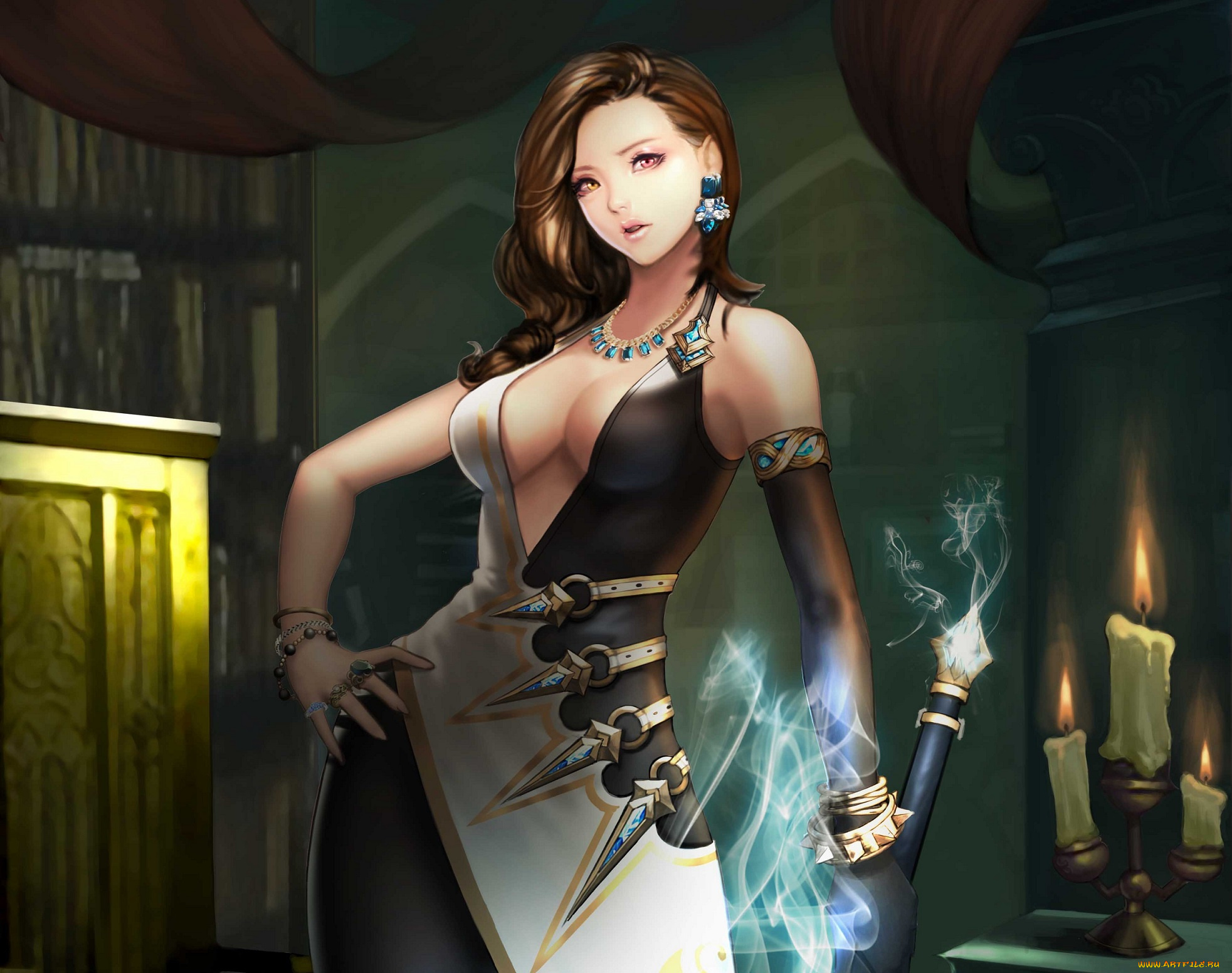 фэнтези, девушки, магия, рукоядка, свечи, девушка, фэнетзи, joo, hyung, lee, арт