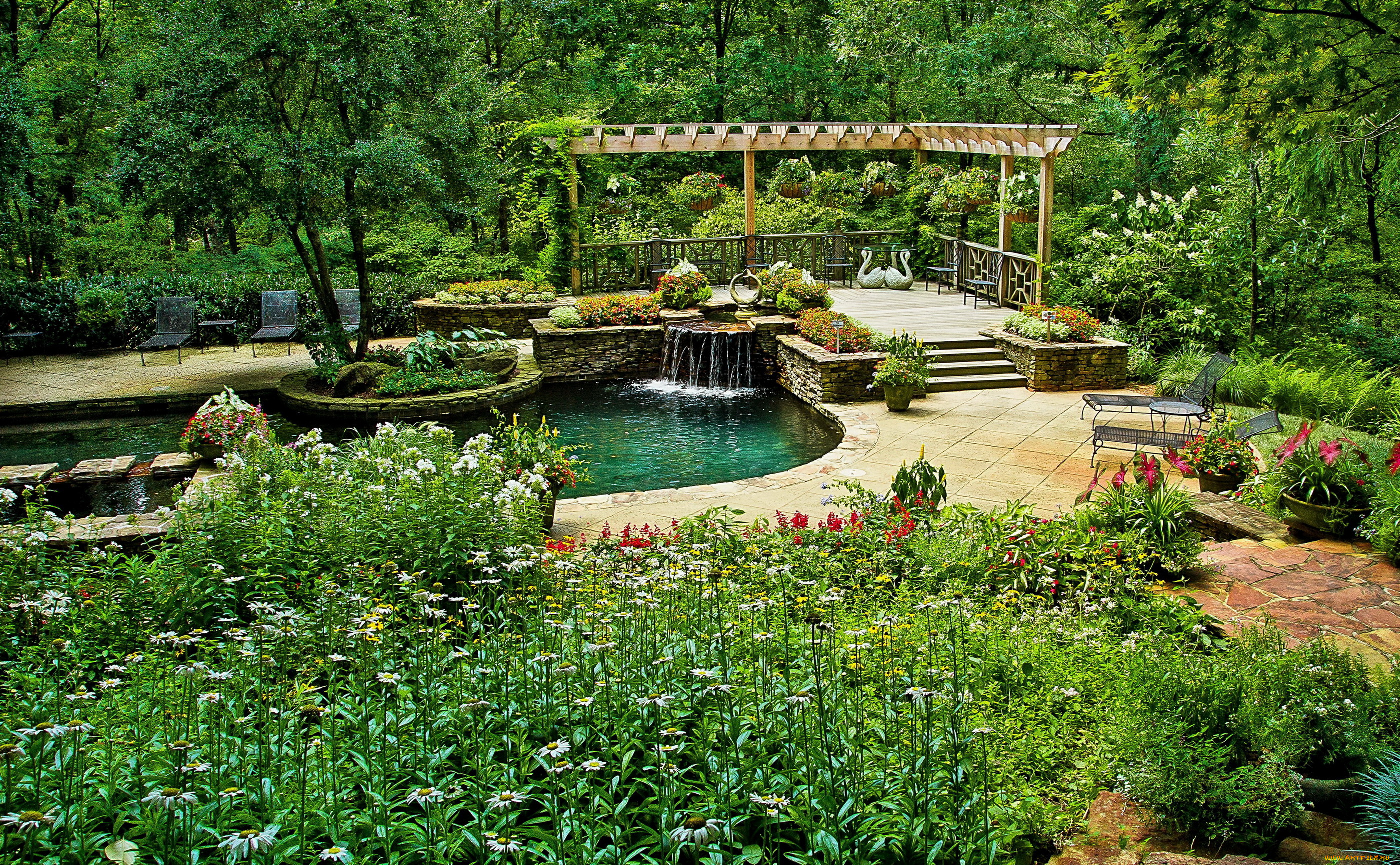 gibbs, gardens, сша, природа, парк, водопад, сад, кусты, деревья