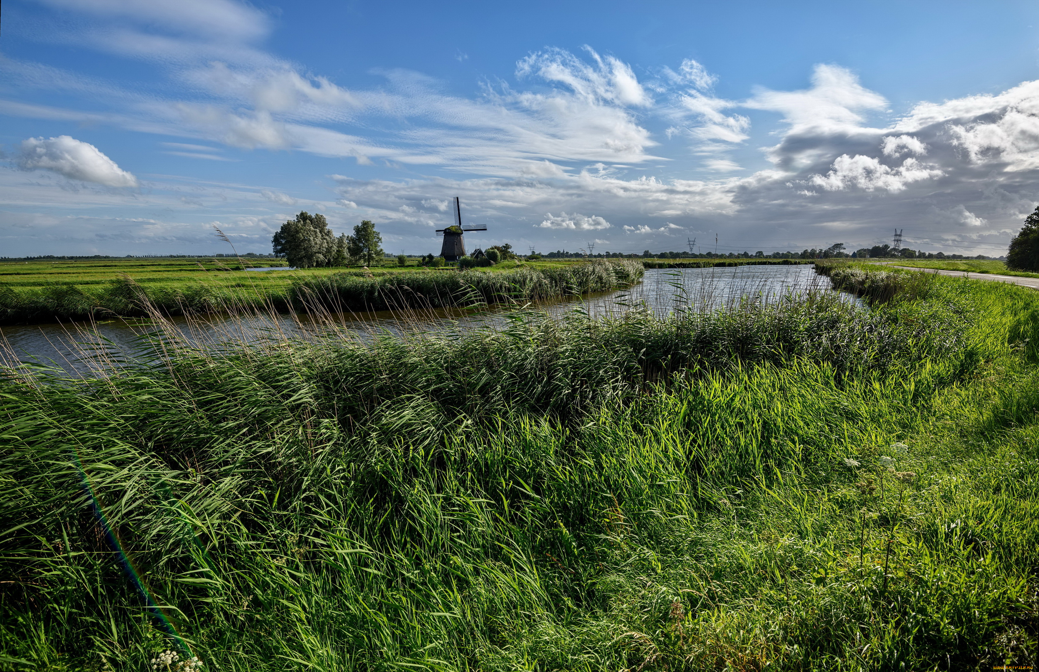 нидерланды, edam, природа, реки, озера, ветряк, небо, трава, река, edam, нидерланды