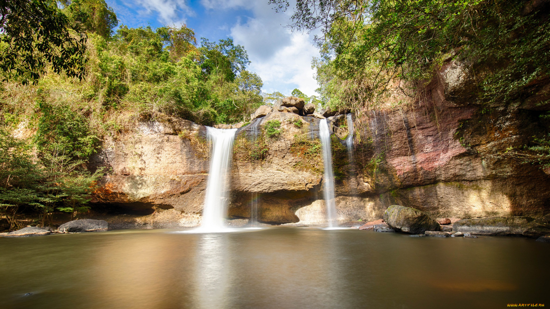 природа, водопады, лес, река, водопад