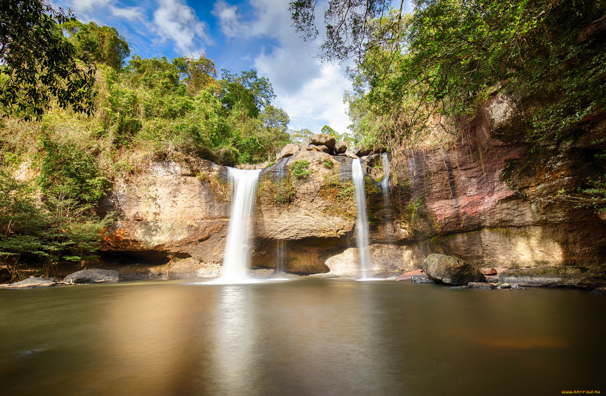 природа, водопады, лес, река, водопад