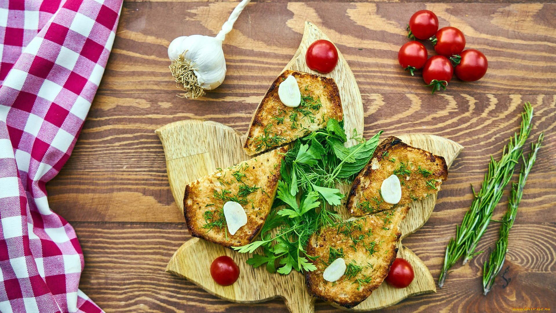 еда, бутерброды, , гамбургеры, , канапе, тосты, розмарин, помидоры, чеснко, томаты