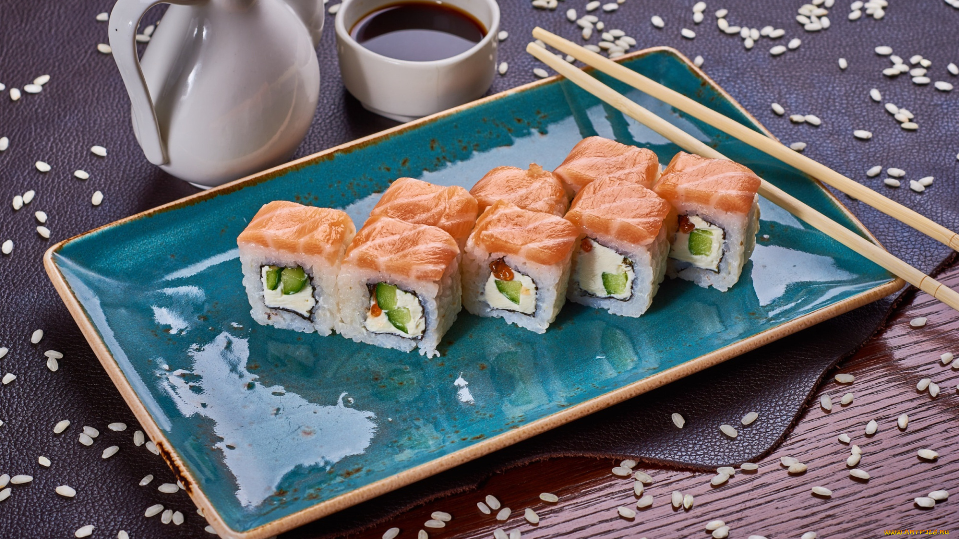 еда, рыба, , морепродукты, , суши, , роллы, соус, роллы, лосось, кунжут, рис