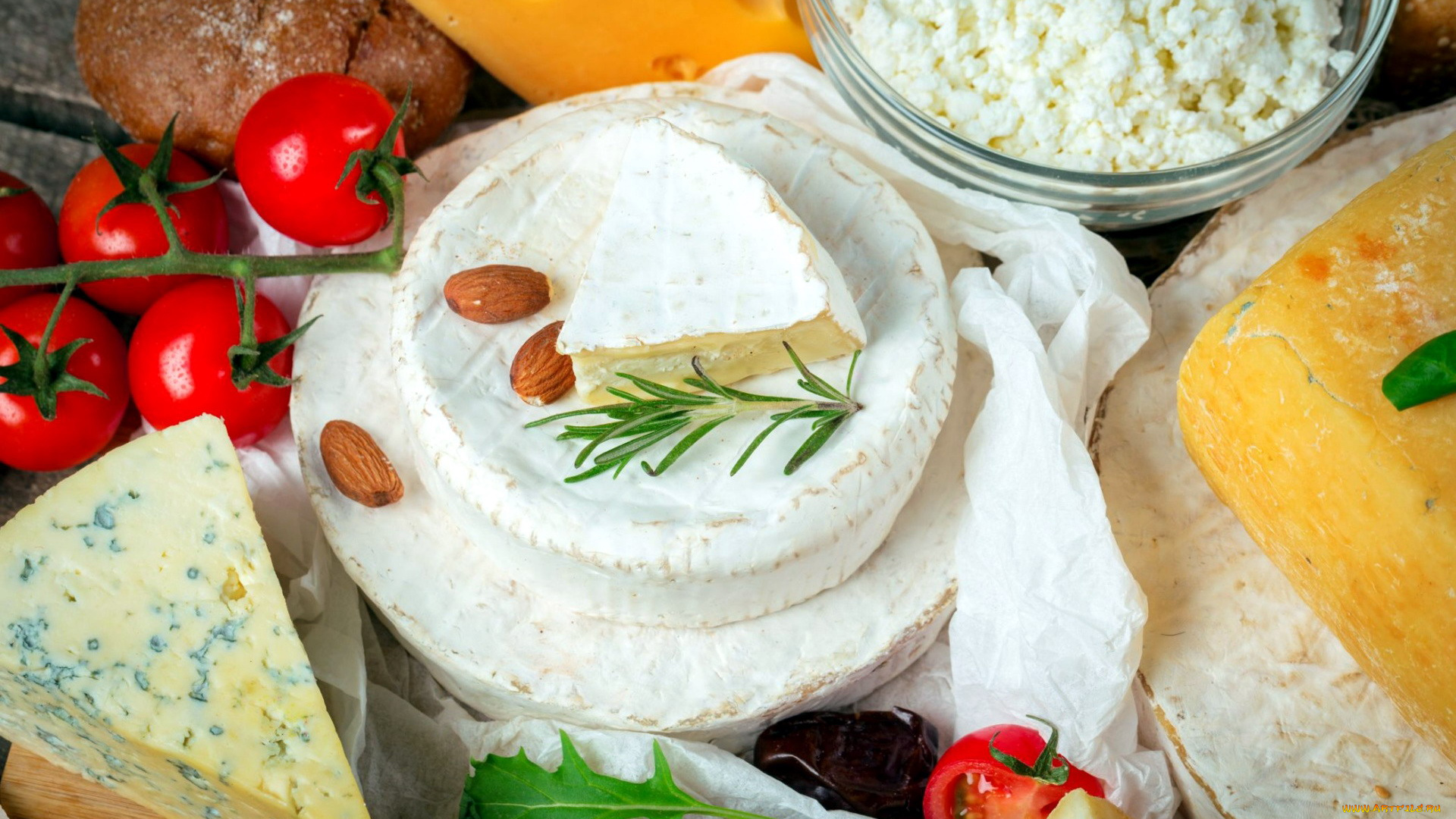 еда, сырные, изделия, орехи, помидоры, сыр, творог, томаты