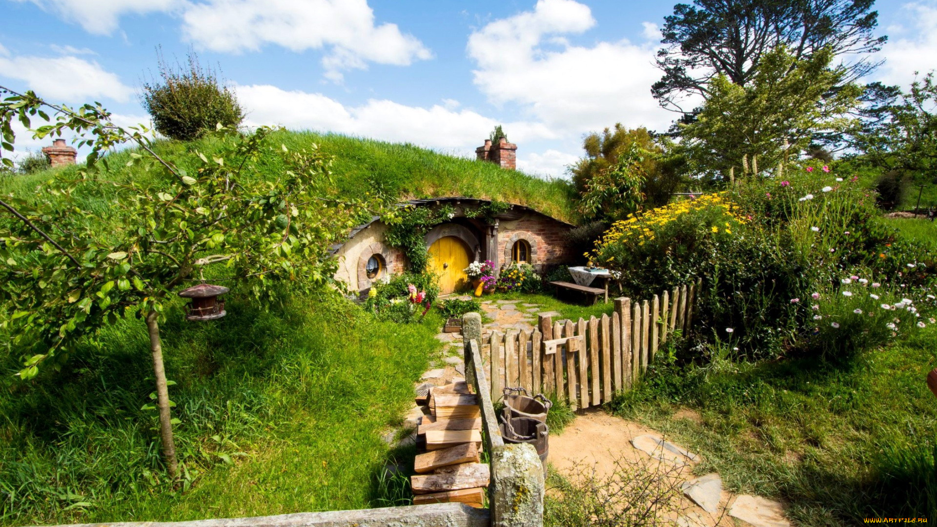города, -, здания, , дома, new, zealand, matamata, hobbiton, park