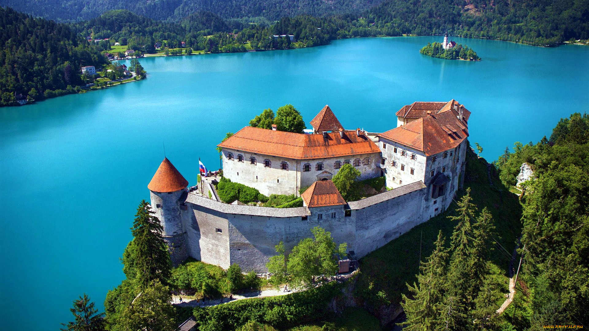 города, блед, , словения, замок, озеро