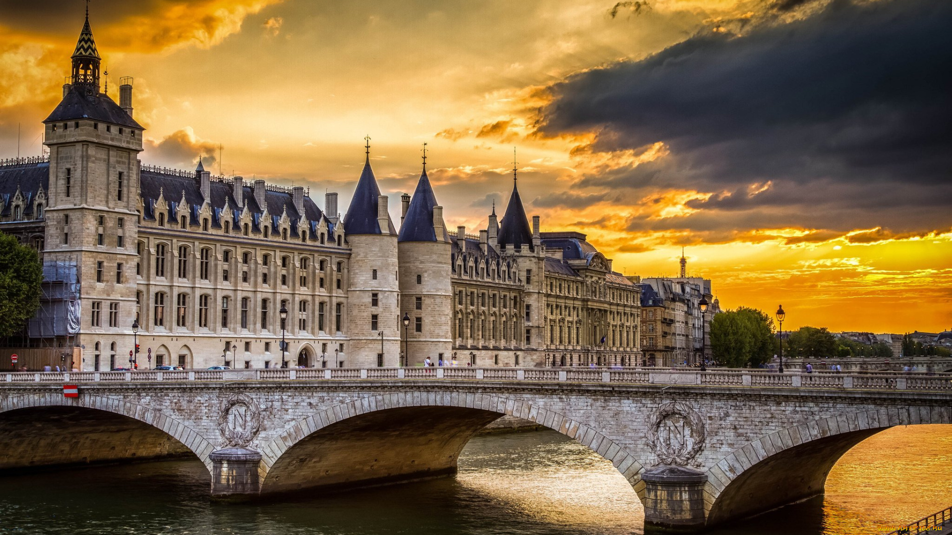 города, париж, , франция, conciergerie, bridge