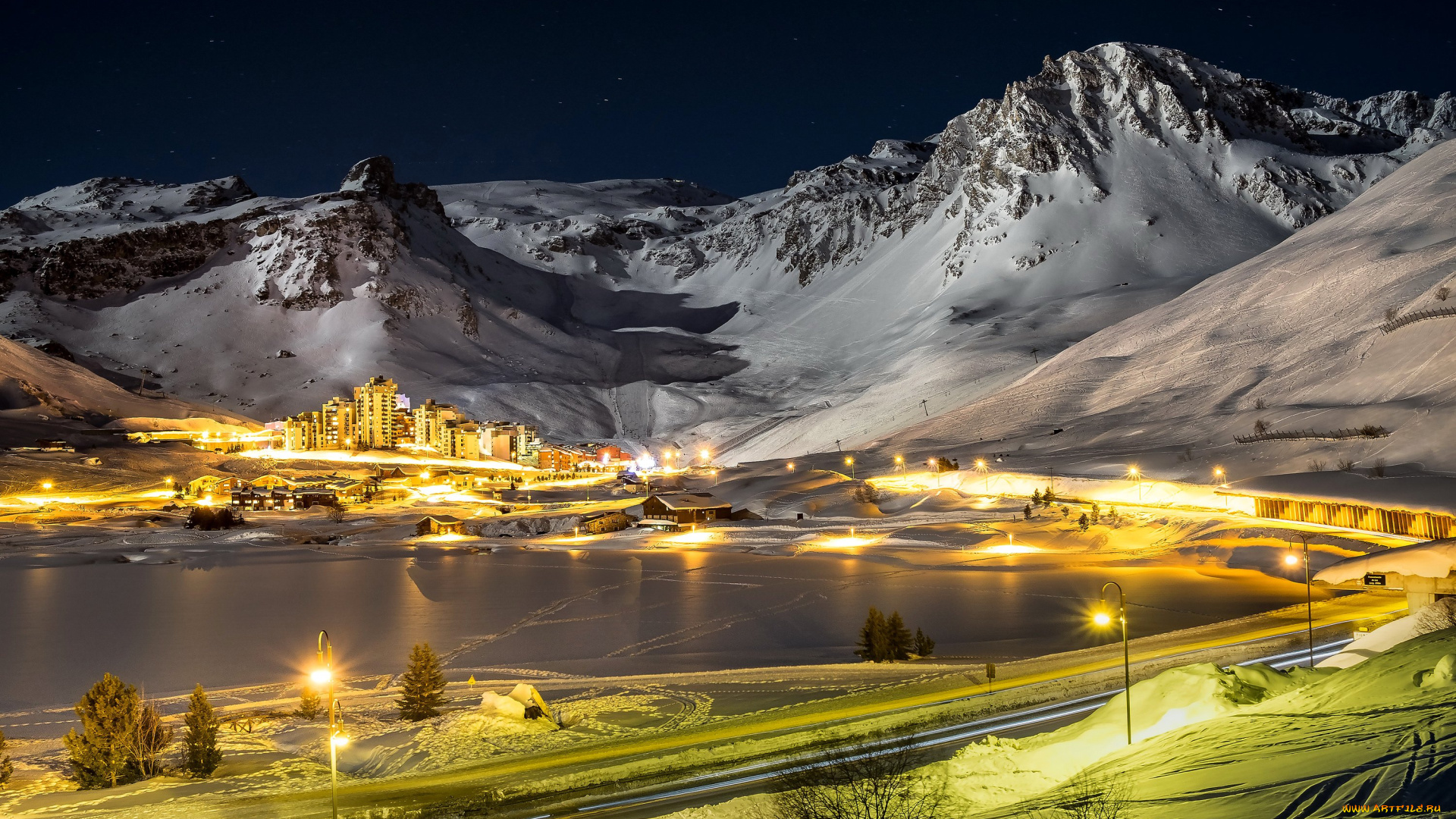tignes, , france, города, -, огни, ночного, города, france