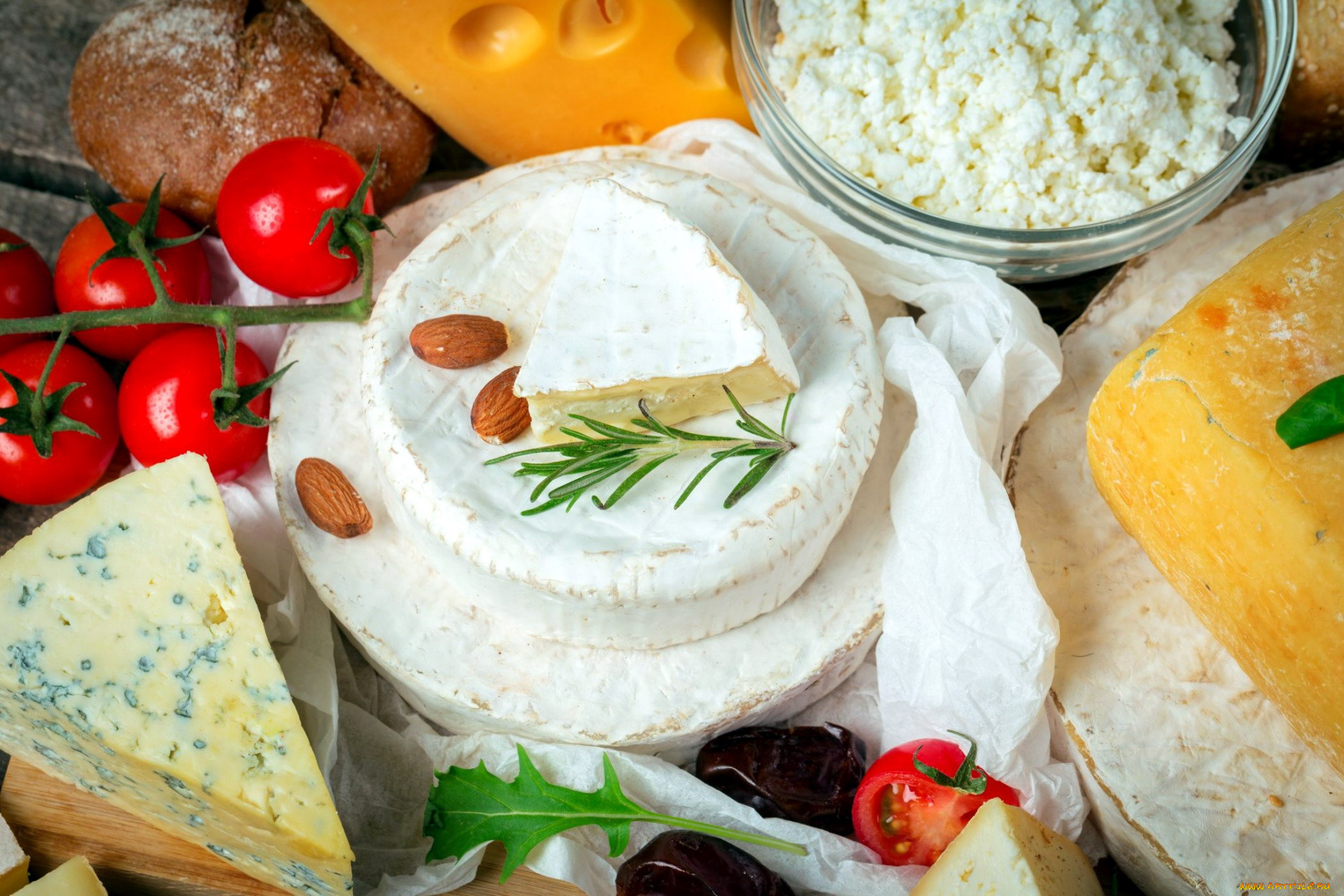 еда, сырные, изделия, орехи, помидоры, сыр, творог, томаты
