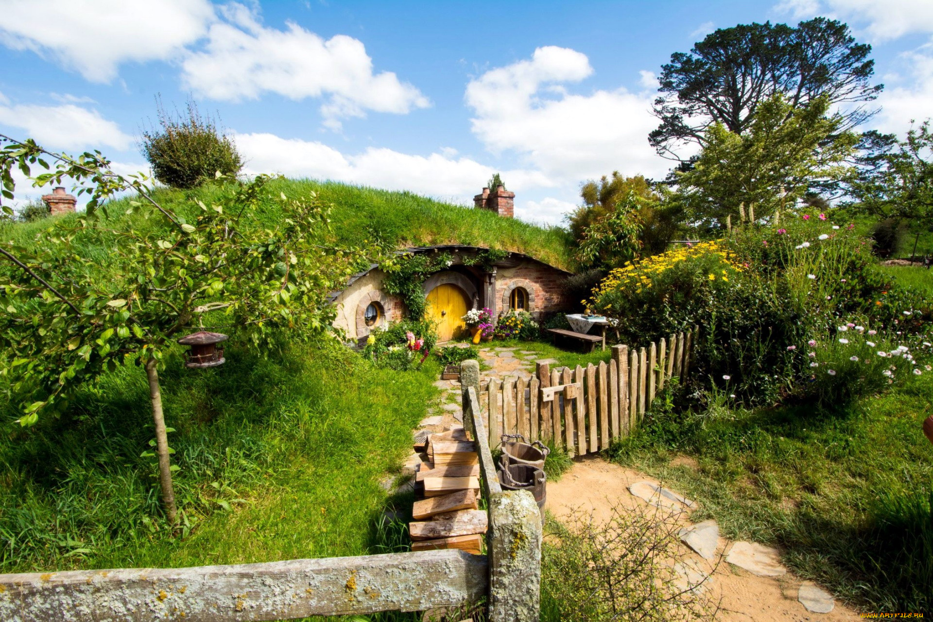 города, -, здания, , дома, new, zealand, matamata, hobbiton, park