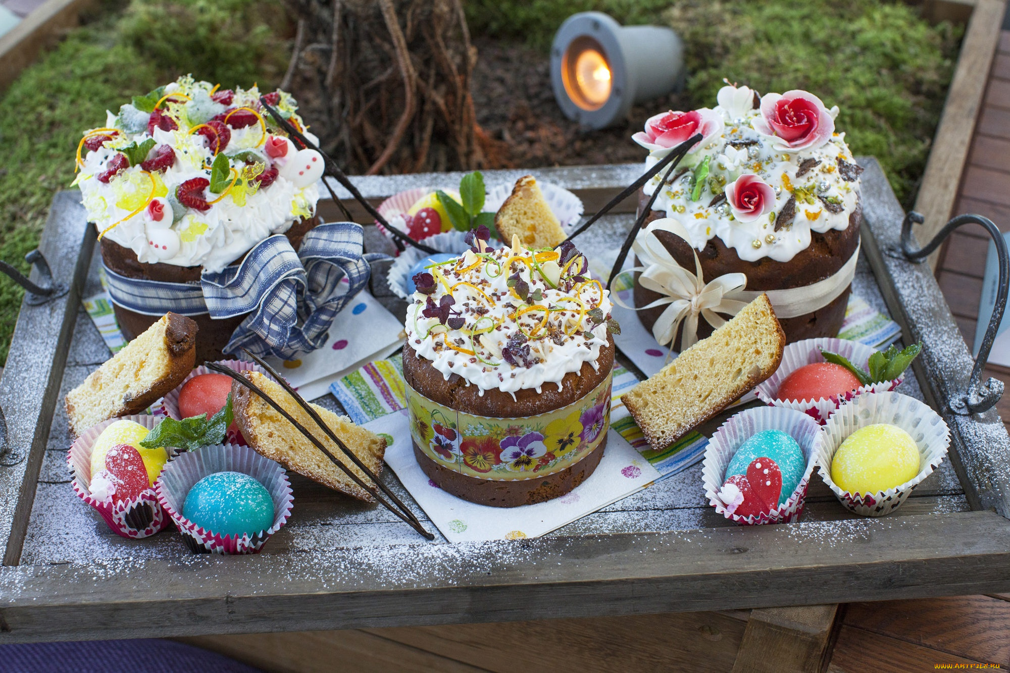 праздничные, пасха, куличи, крашенки, декор, крем