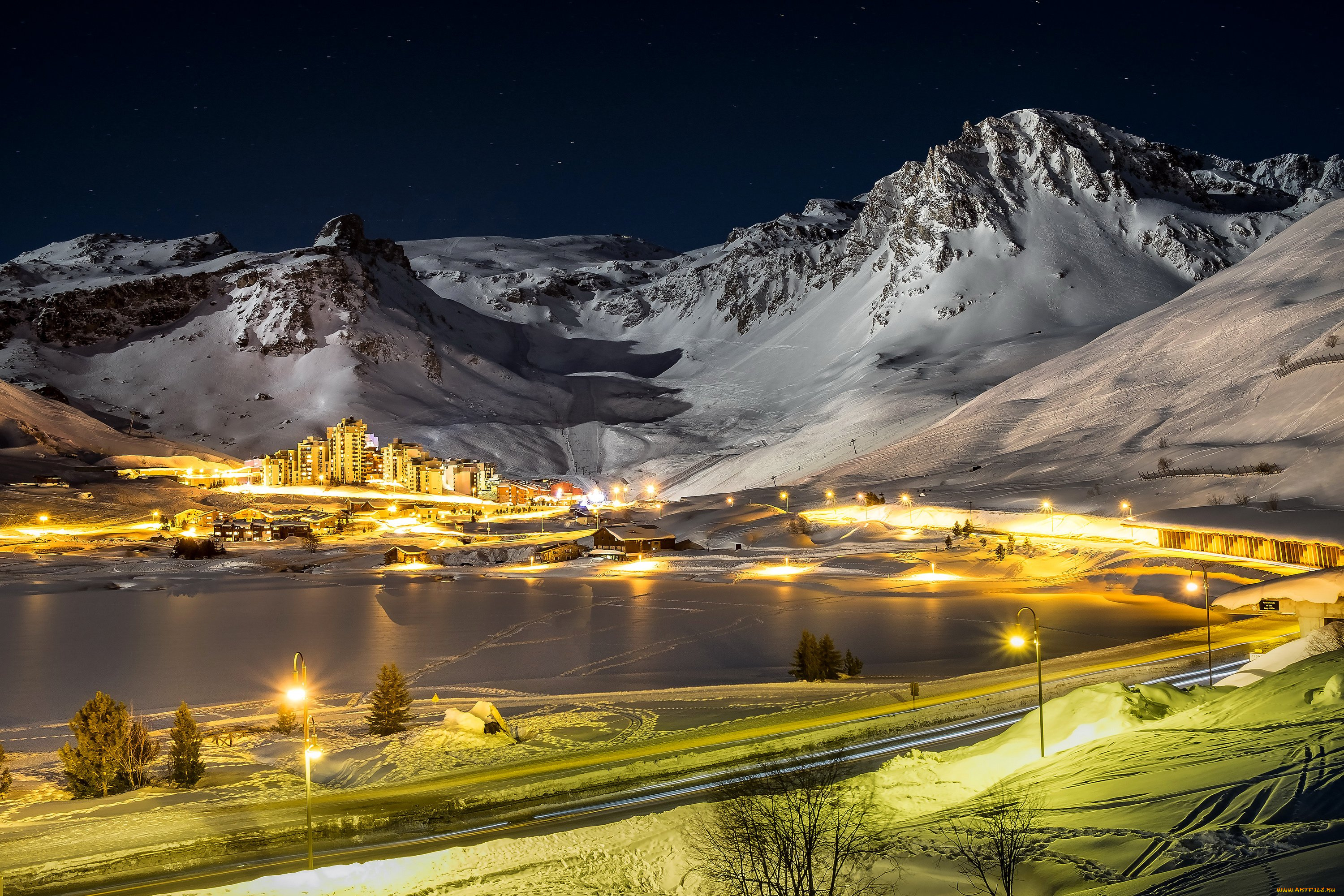 tignes, , france, города, -, огни, ночного, города, france