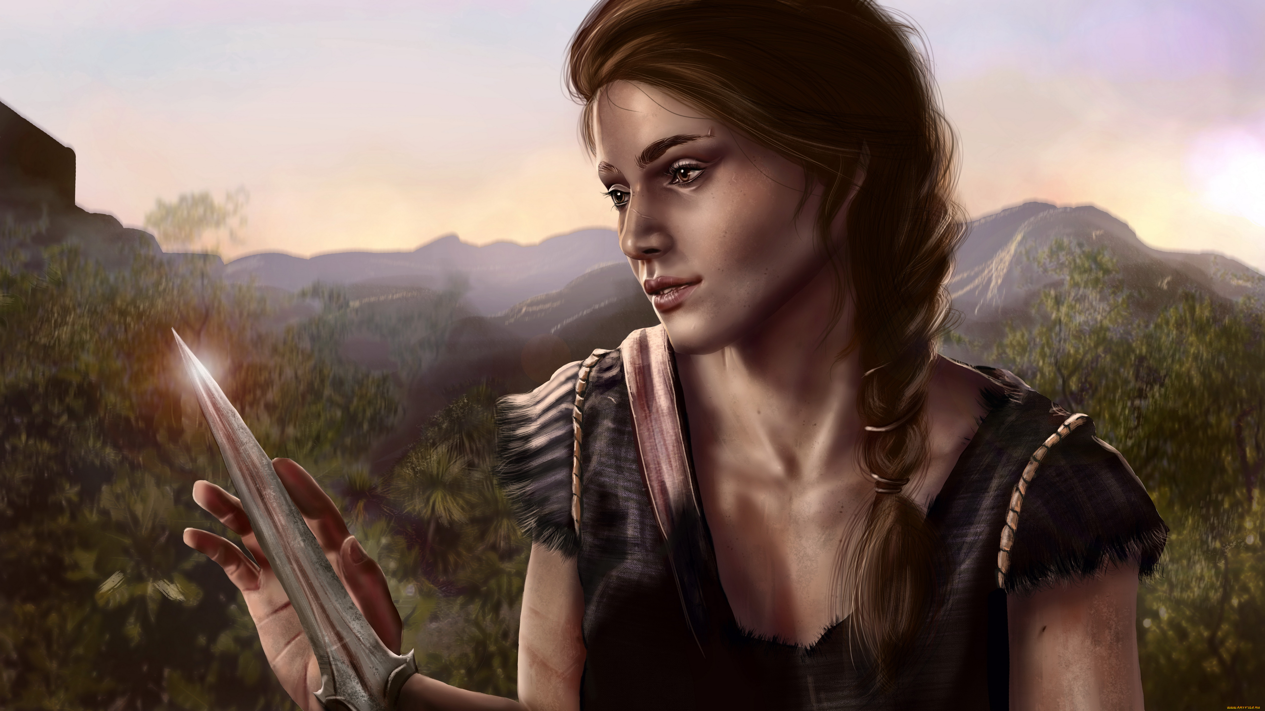 видео, игры, assassin’s, creed, , , odyssey, девушка, фон, кинжал