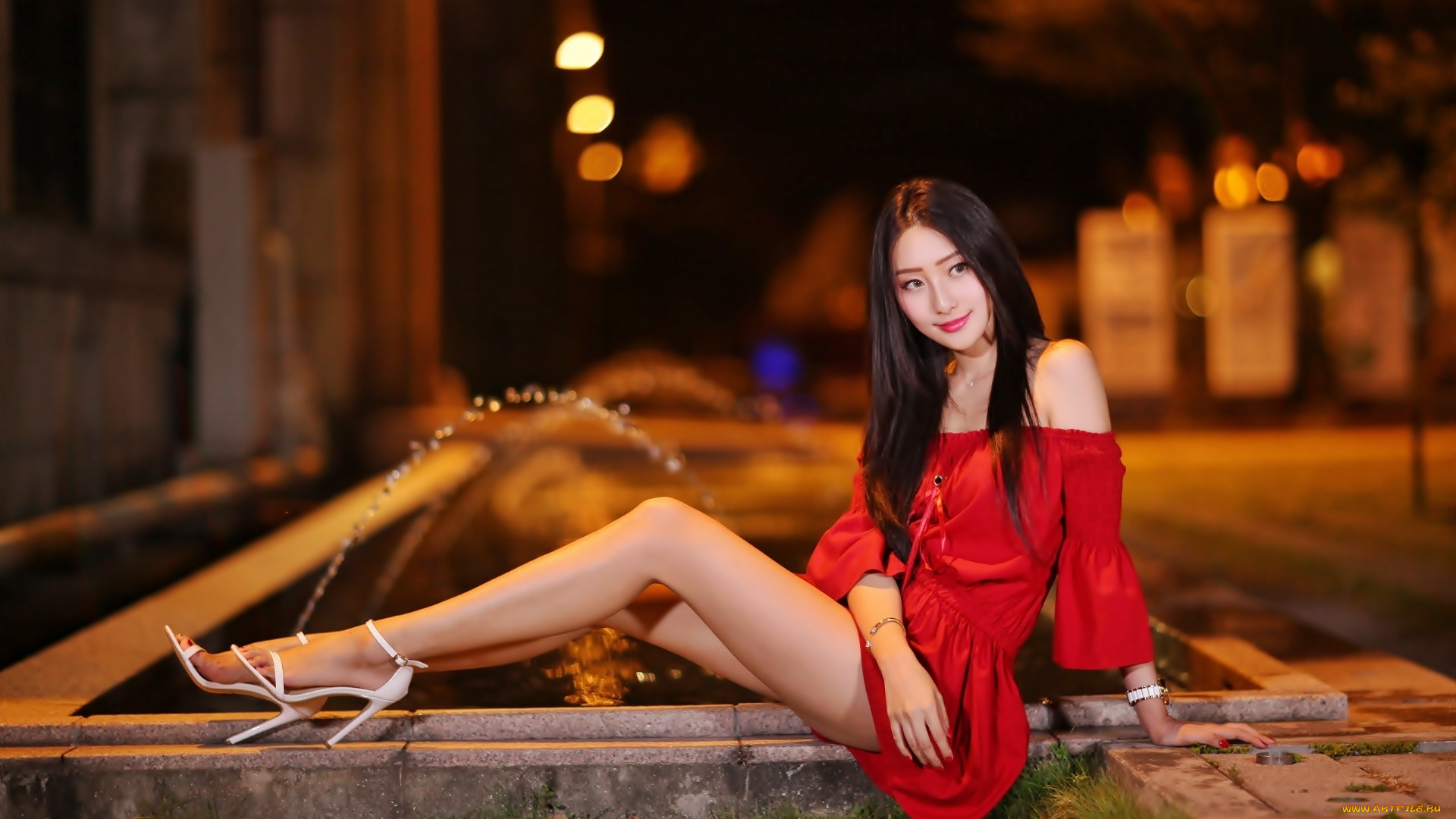 девушки, -, азиатки, платье