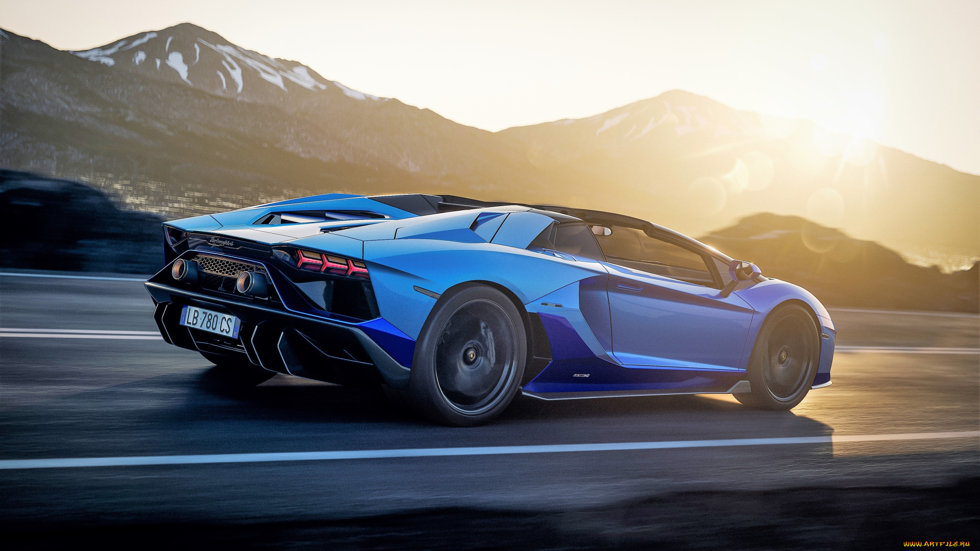 lamborghini, aventador, lp, 780-4, ultimate, автомобили, lamborghini, ламборгини, синий, горы, скорость, дорога