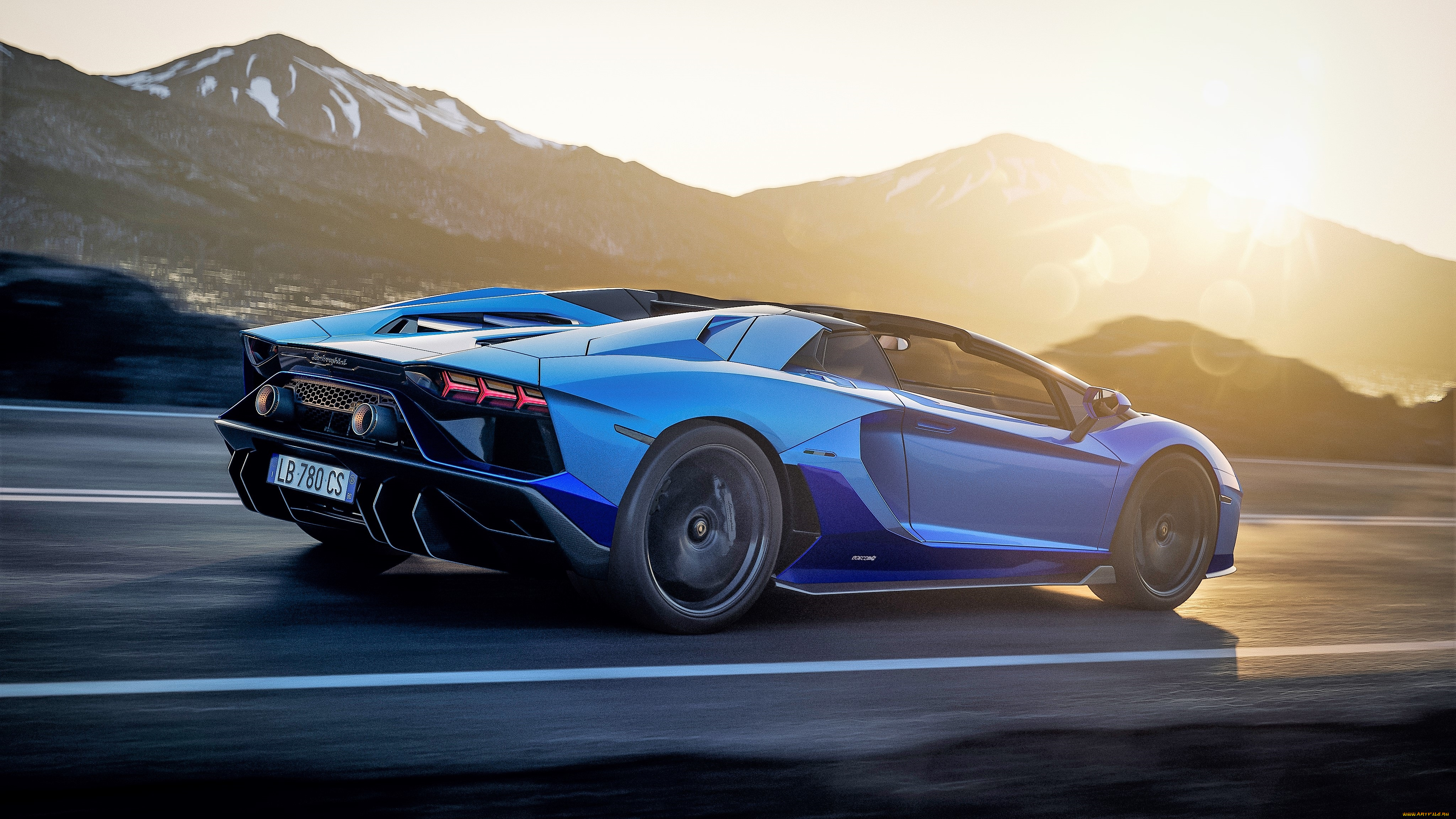 lamborghini, aventador, lp, 780-4, ultimate, автомобили, lamborghini, ламборгини, синий, горы, скорость, дорога