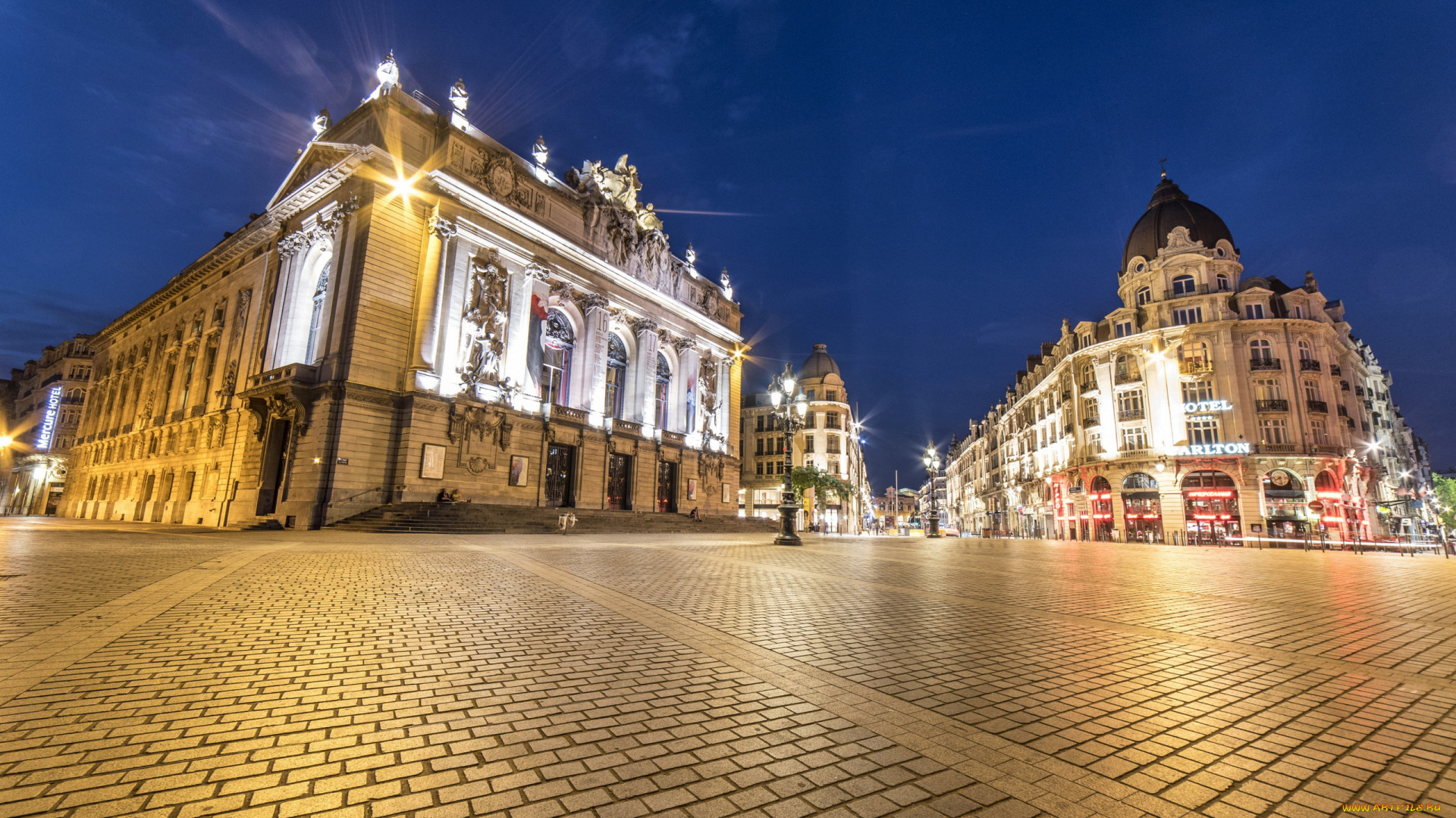 lille, france, города, -, огни, ночного, города