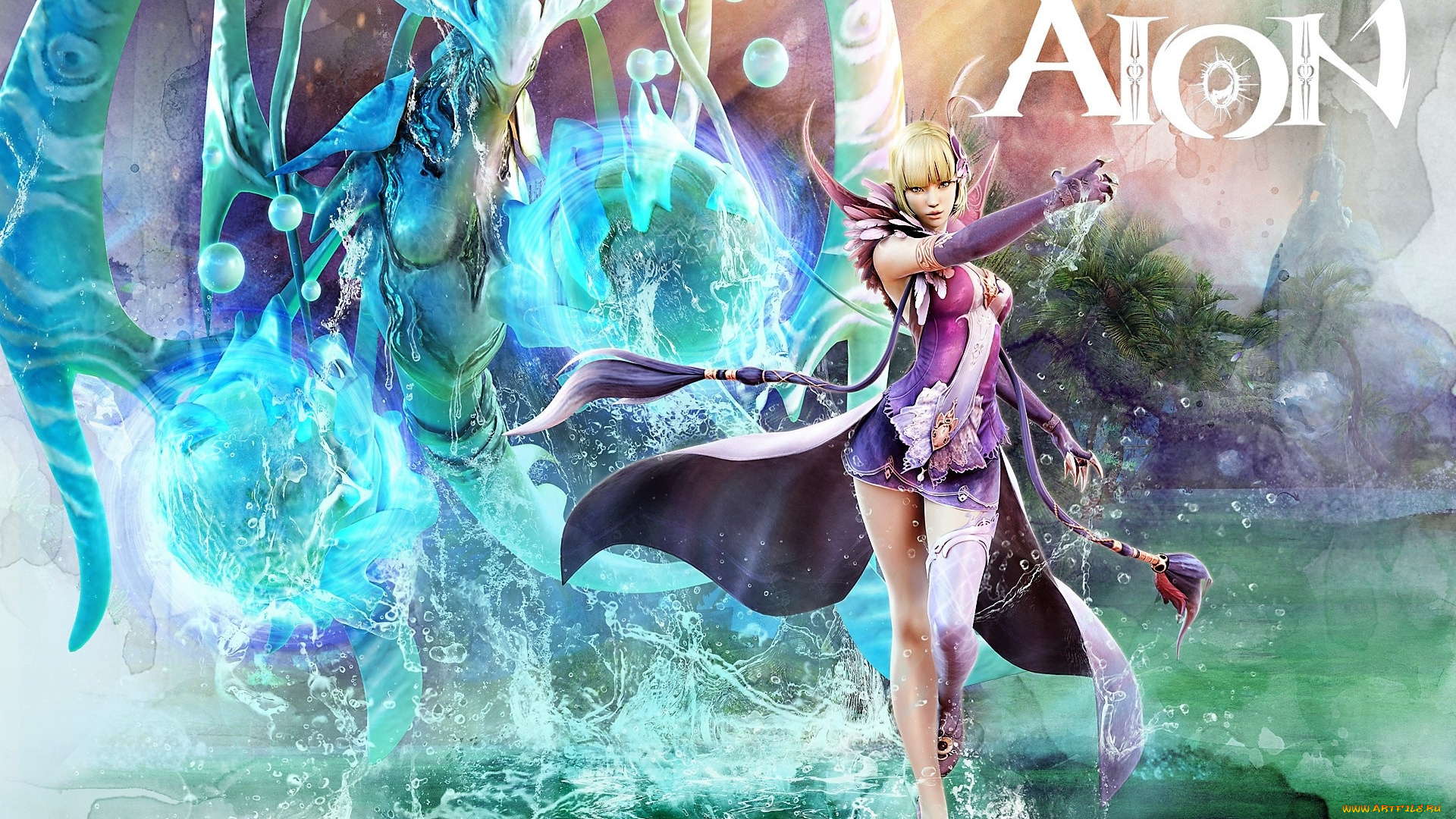 видео, игры, aion, девушка, вода, существо