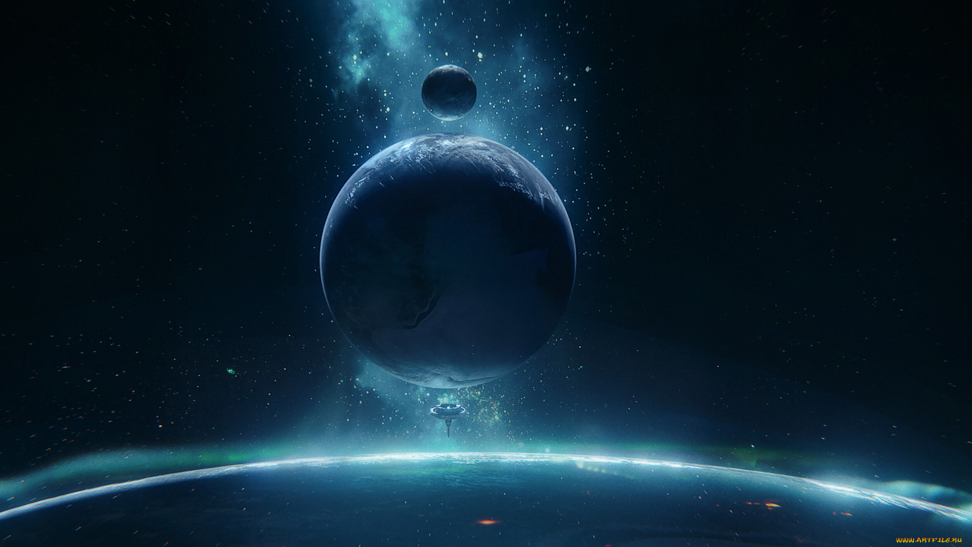 космос, арт, планета, спутник, станция