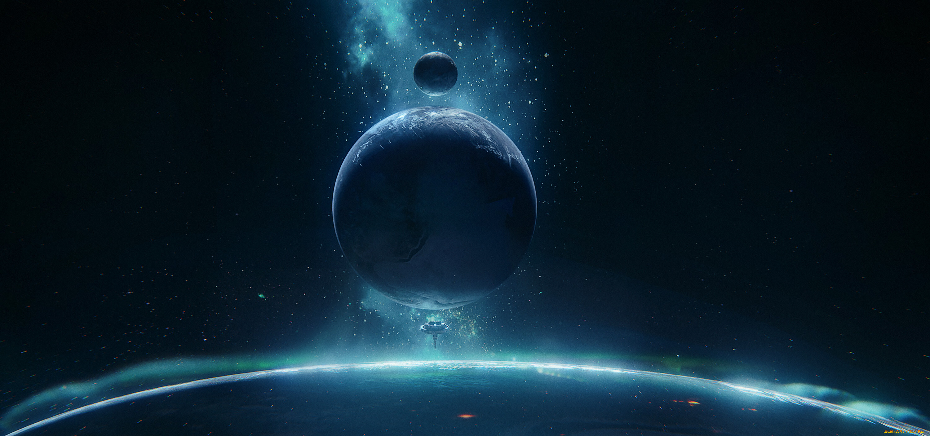 космос, арт, планета, спутник, станция