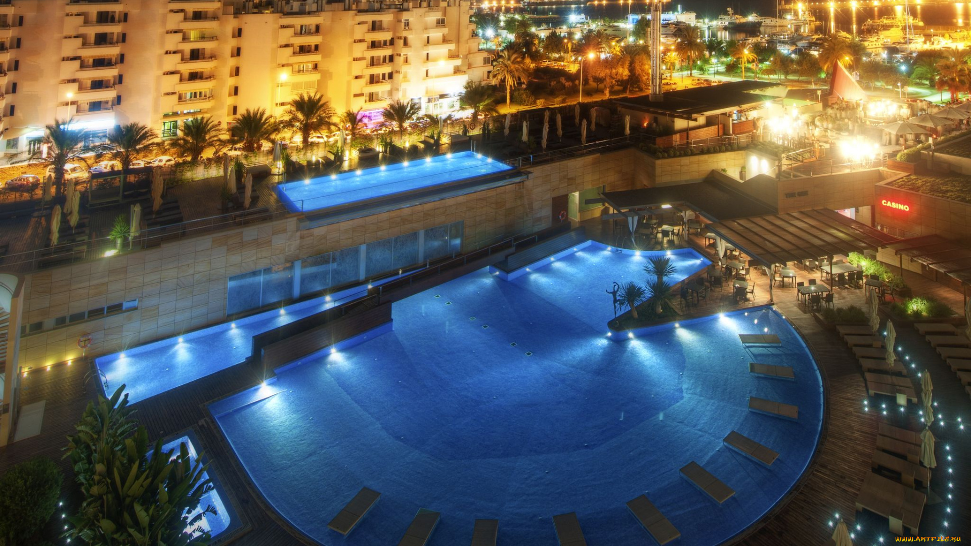 ibiza, spain, города, огни, ночного