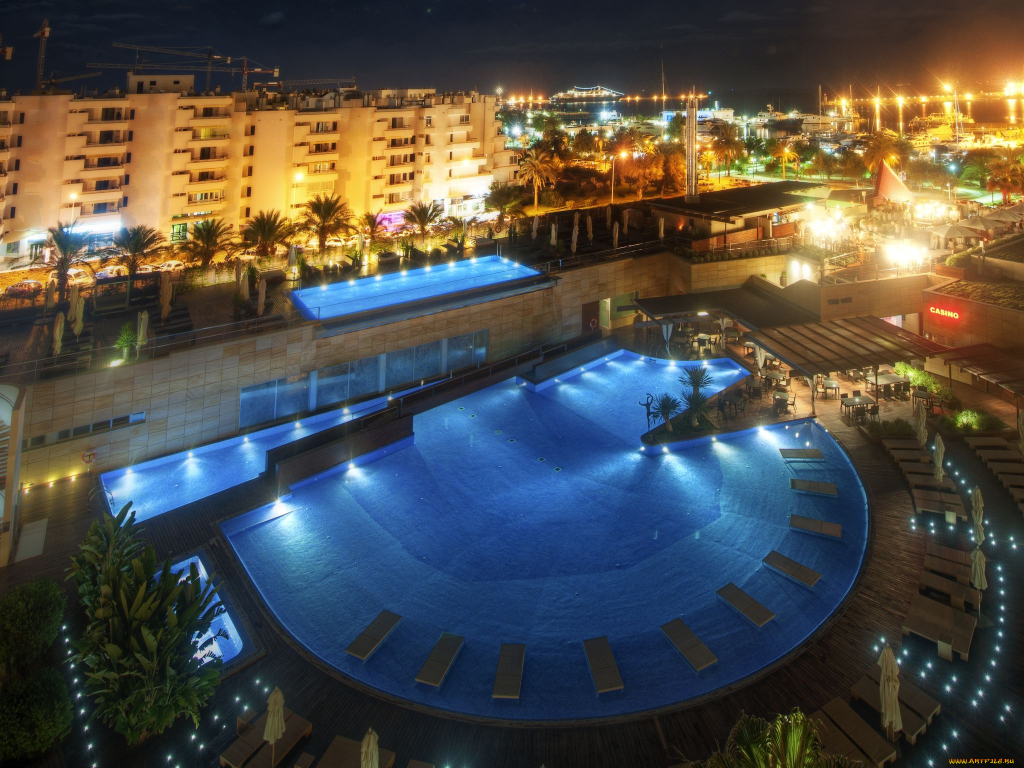 ibiza, spain, города, огни, ночного