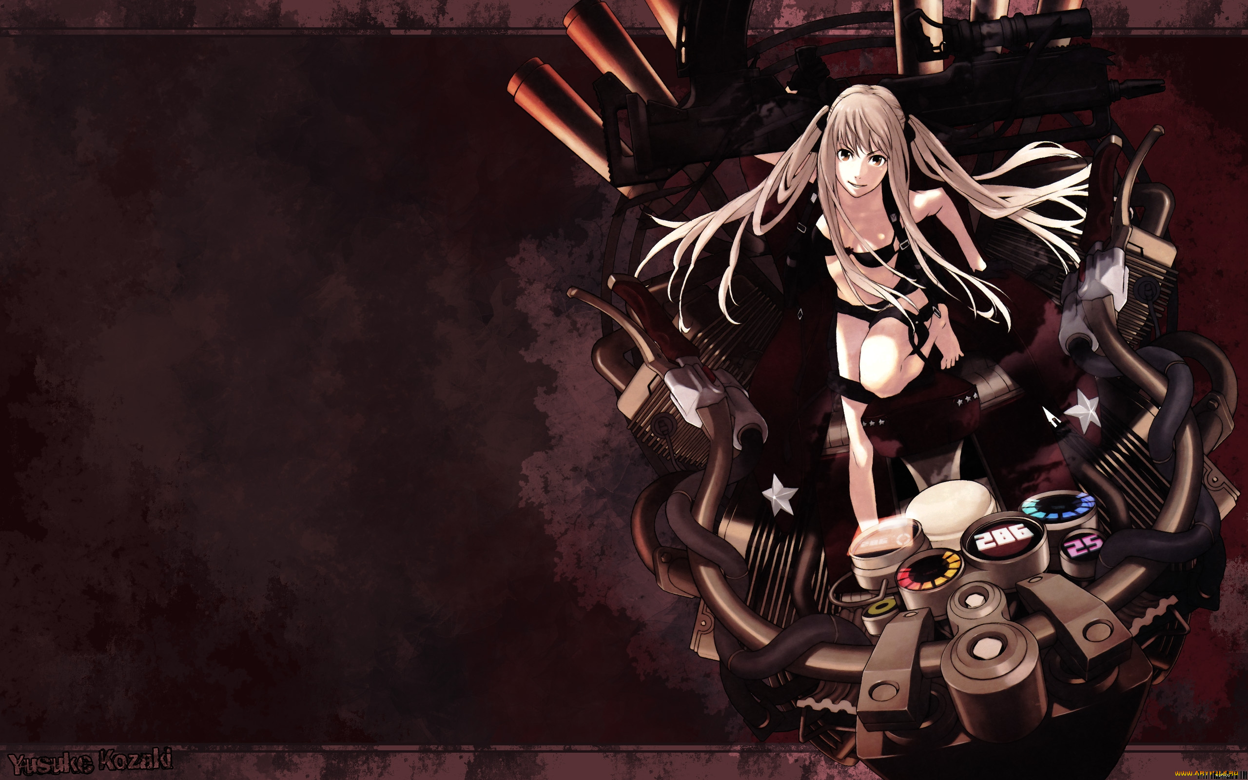 аниме, weapon, blood, technology