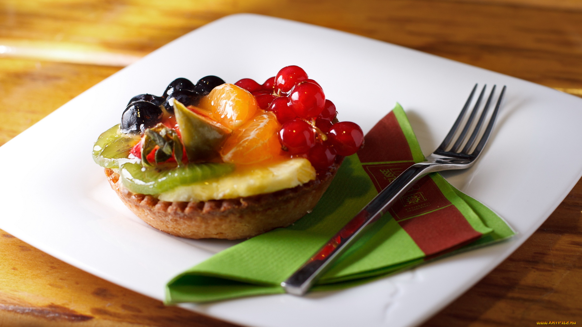 еда, мороженое, десерты, вилка, фрукты, тарталетка, ягоды