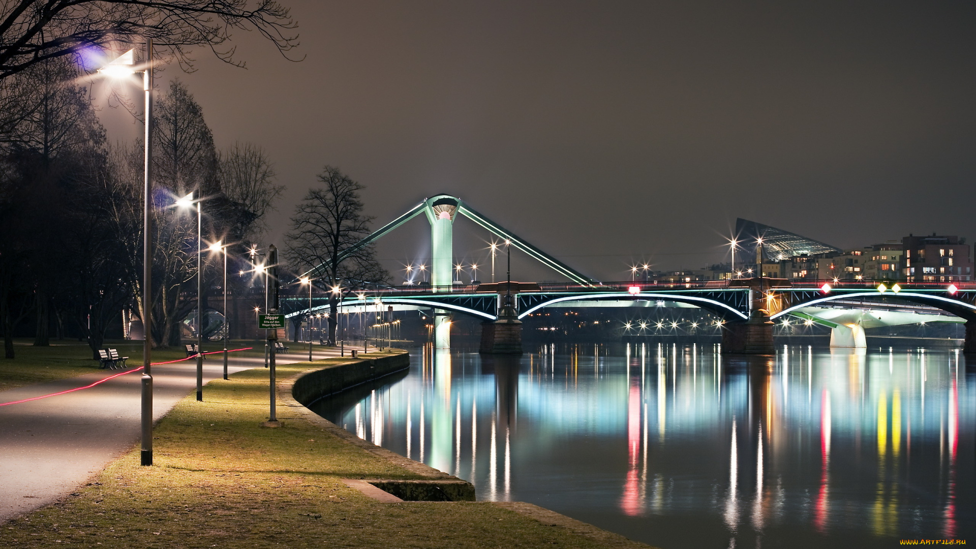 города, мосты, река, набережная, ночной, город, мост