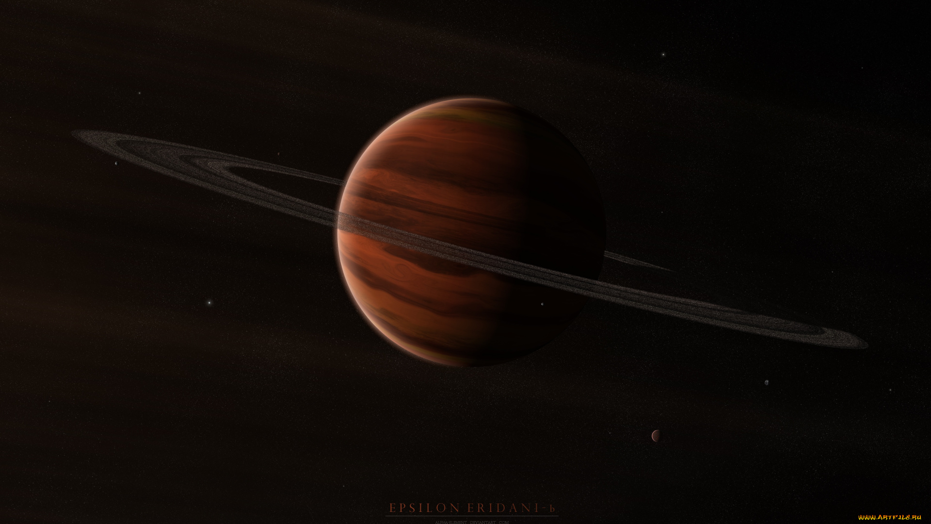 космос, арт, газовый, гигант, планета, кольца, спутники, звезды