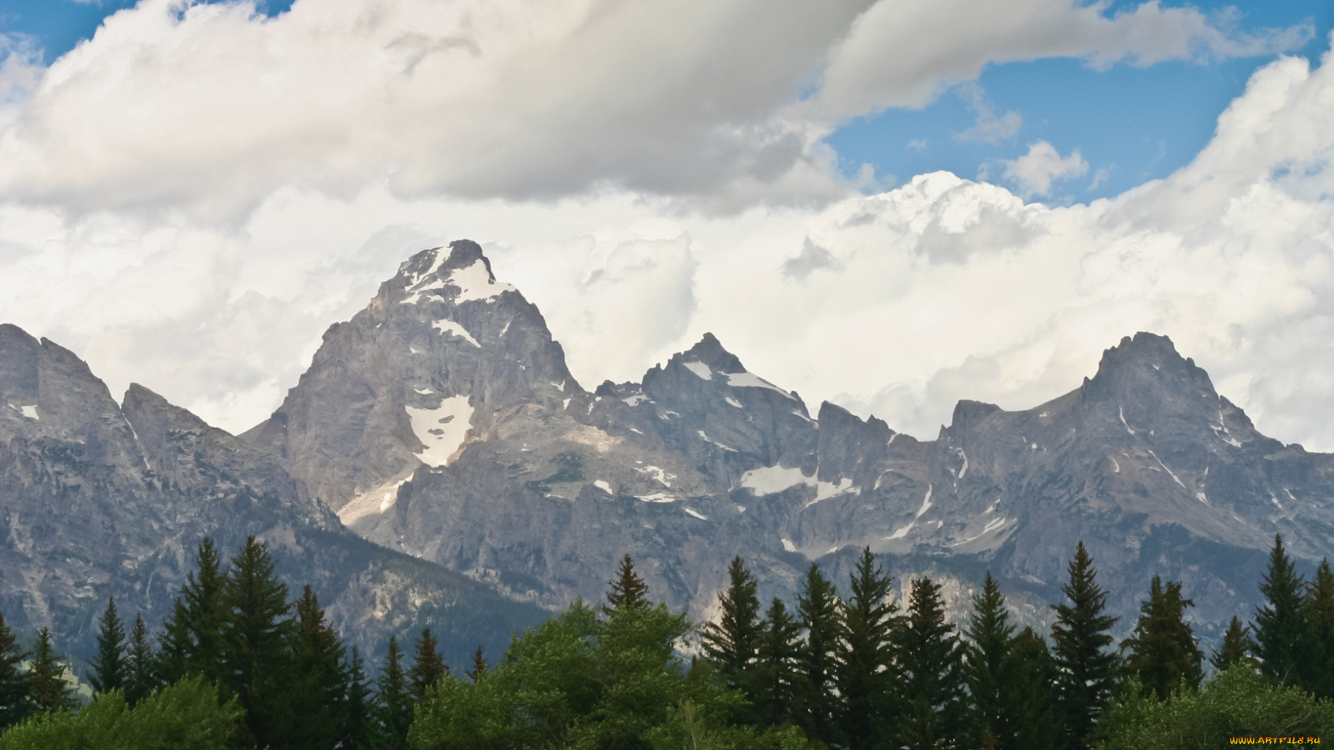 природа, горы, облака, пейзаж, небо, деревья