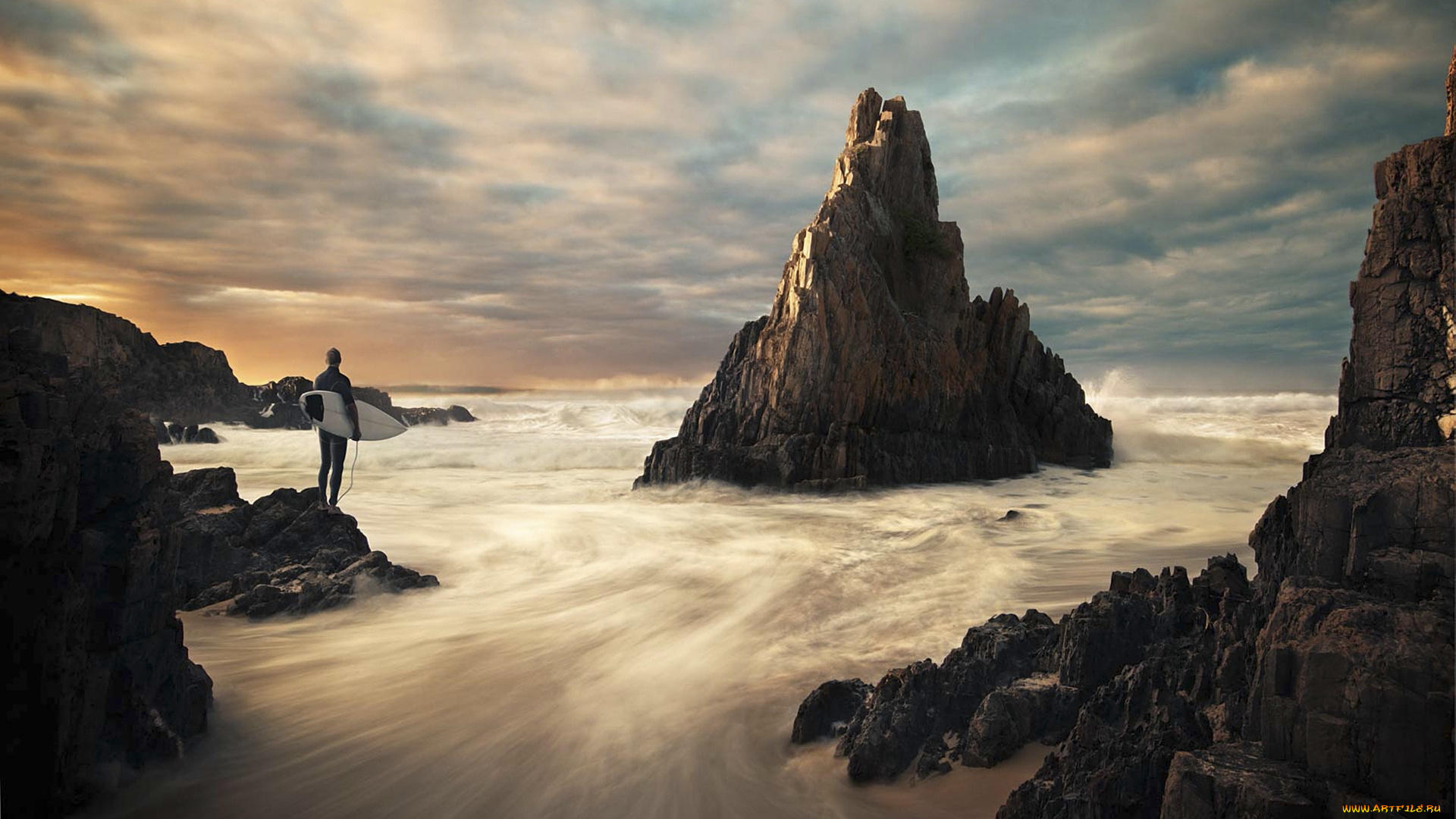 природа, побережье, море, человек, скалы