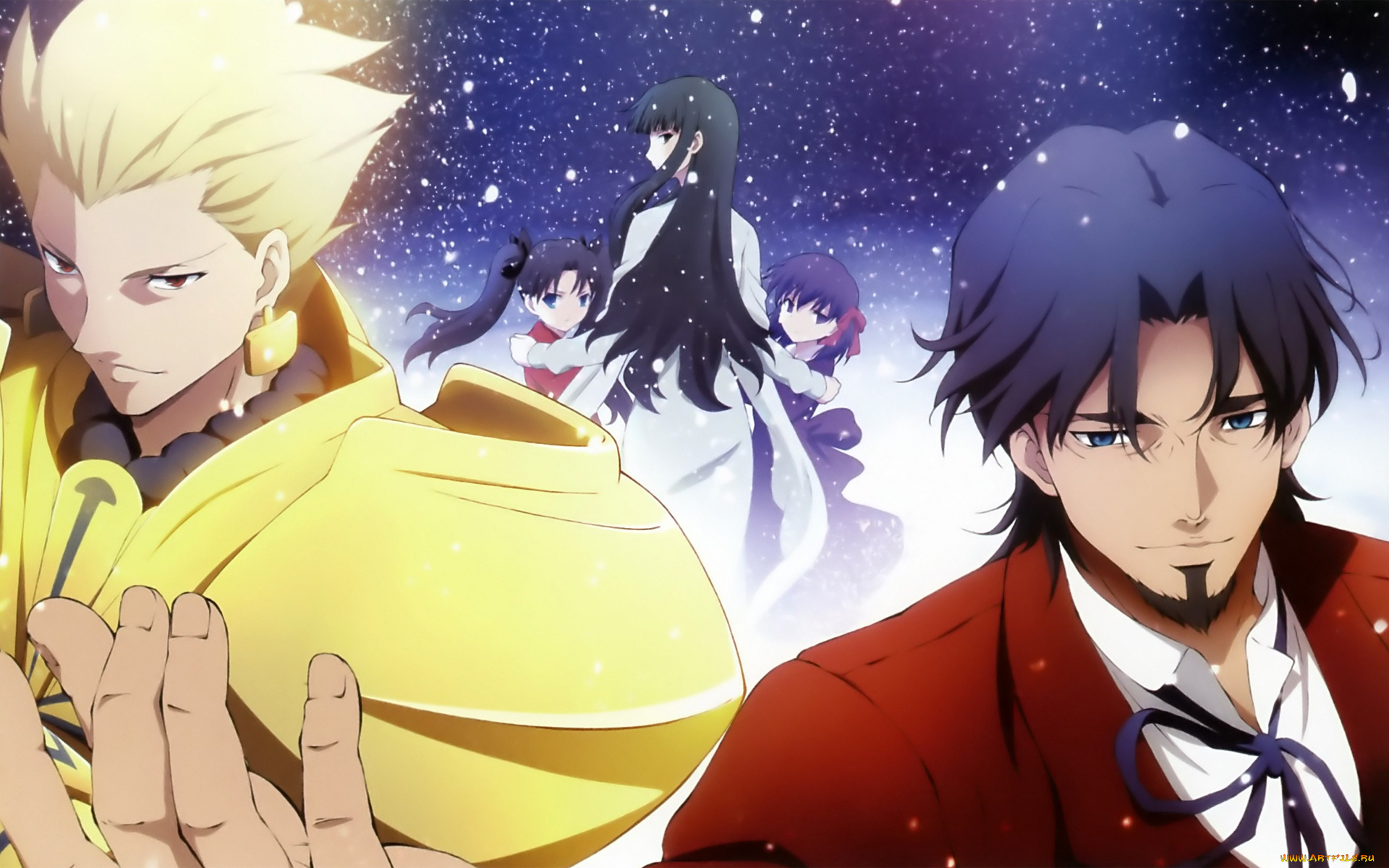 аниме, fate, zero, цветок, девочка, меч, дым, попка