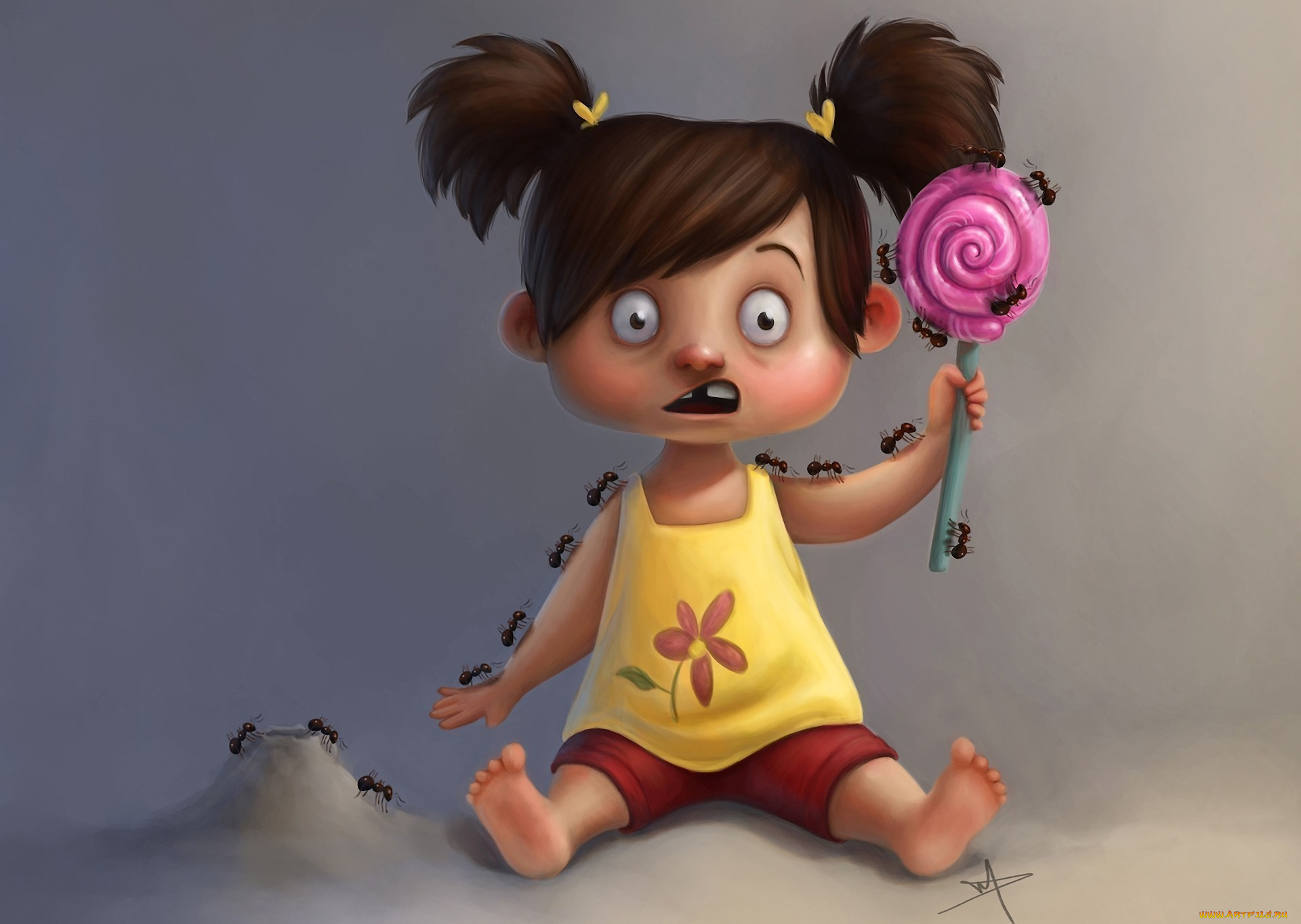 рисованные, дети, девочка, конфета, леденец, ребёнок, ситуация, муравьи, насекомые, ужас