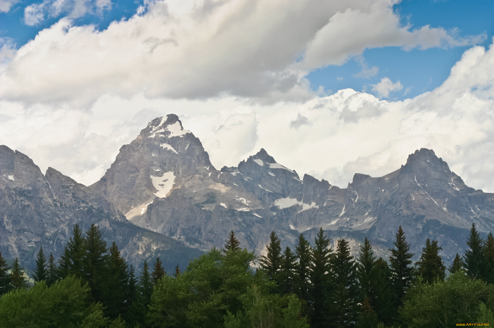 природа, горы, облака, пейзаж, небо, деревья