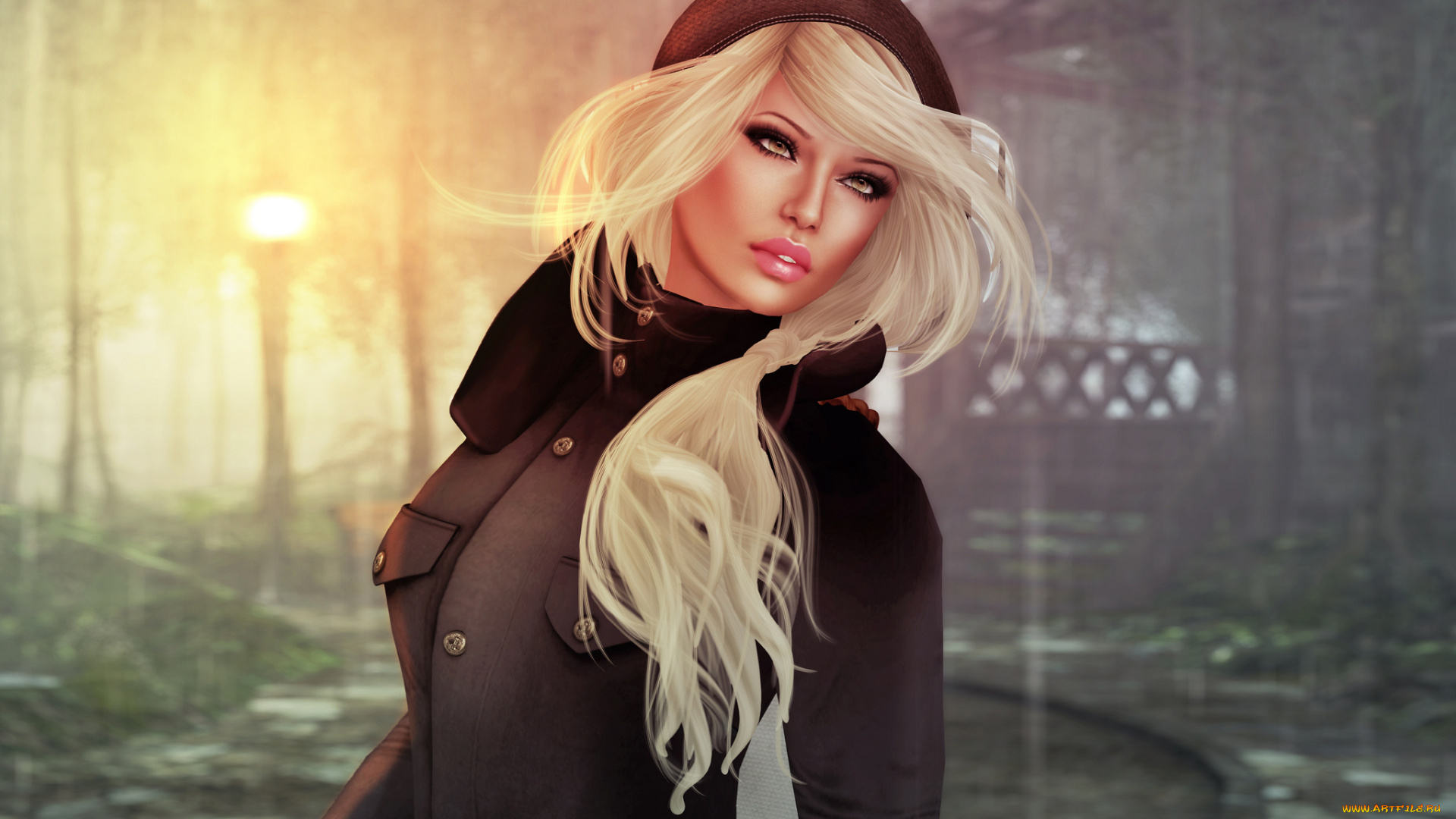 3д, графика, people, , люди, лицо, волосы, блондинка, девушка, пальто, губы, фон, рендеринг