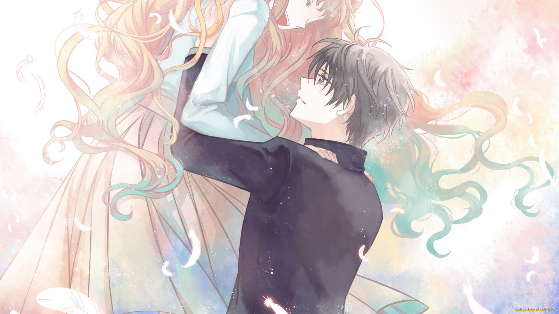 аниме, uga, перья, monou, kotori, kamui, shirou, clamp, радость, парень, арт, девушка