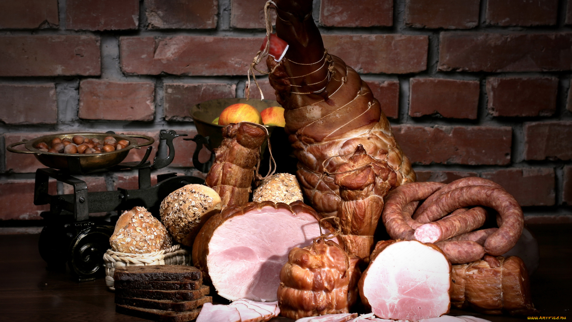 еда, колбасные, изделия, буженина, колбаса, хлеб, орехи