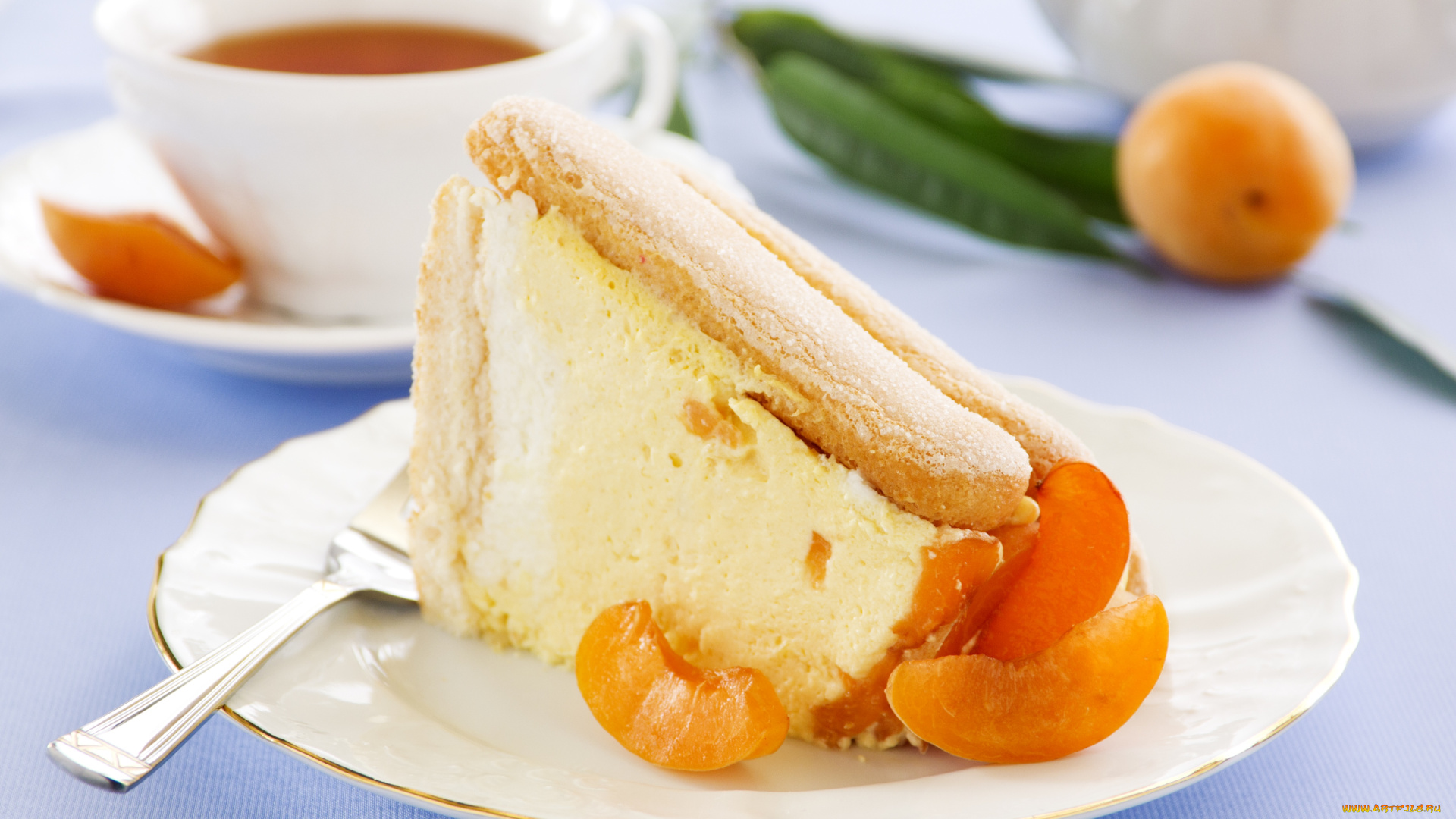 еда, торты, абрикос, кусок