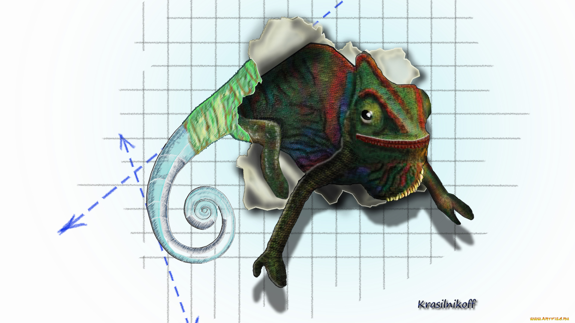 хамелеон, 3d, 3д, графика, animals, , животные, пресмыкающиеся, хамелеон, ящерицы