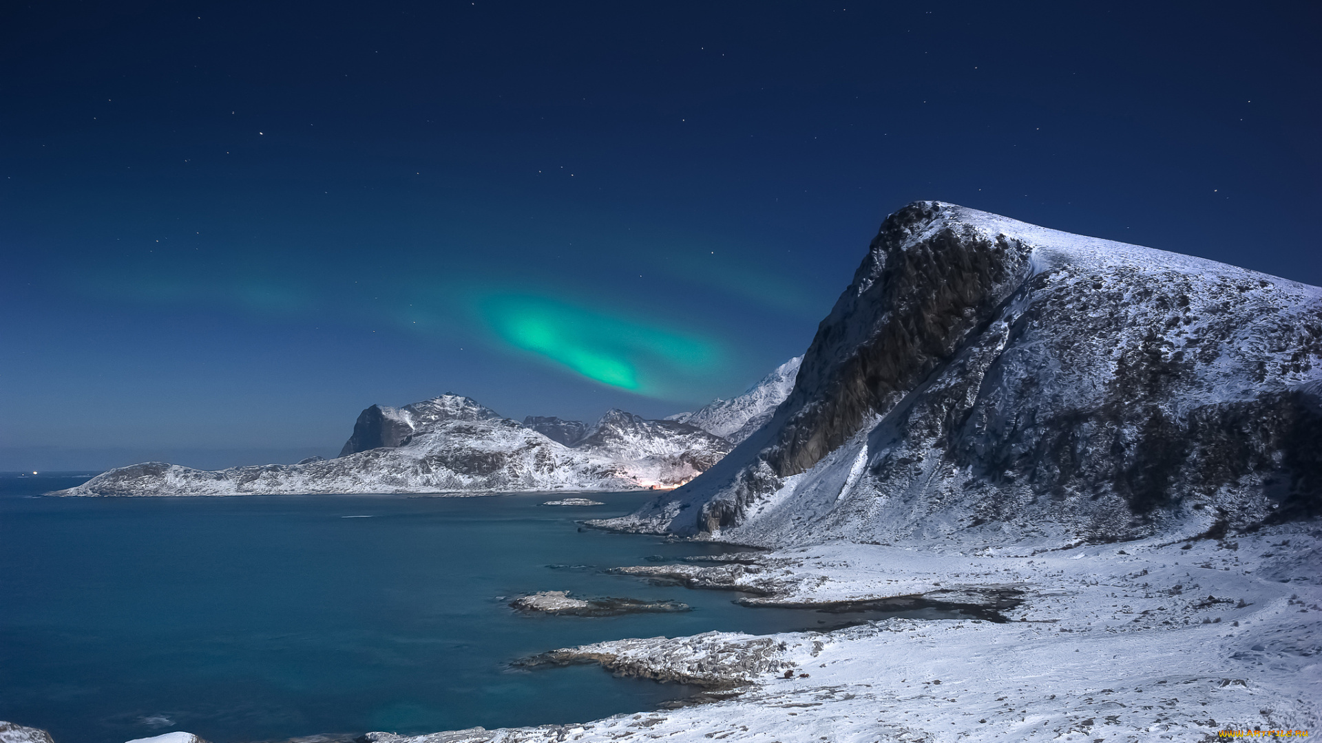 природа, северное, сияние, северное, сияние, ночь, скалы, залив, исландия
