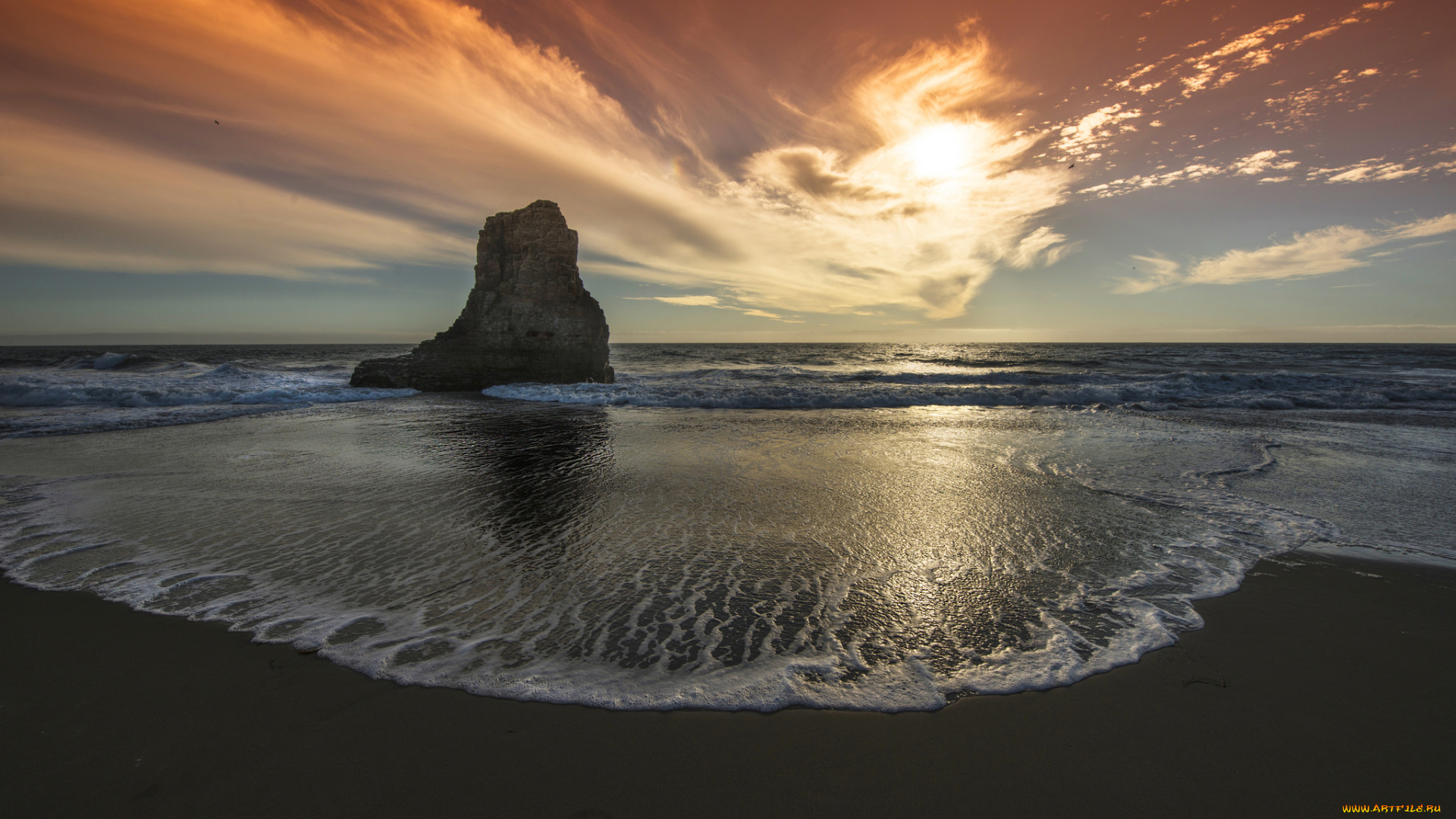 природа, восходы, закаты, горизонт, заря, скала, пляж, океан