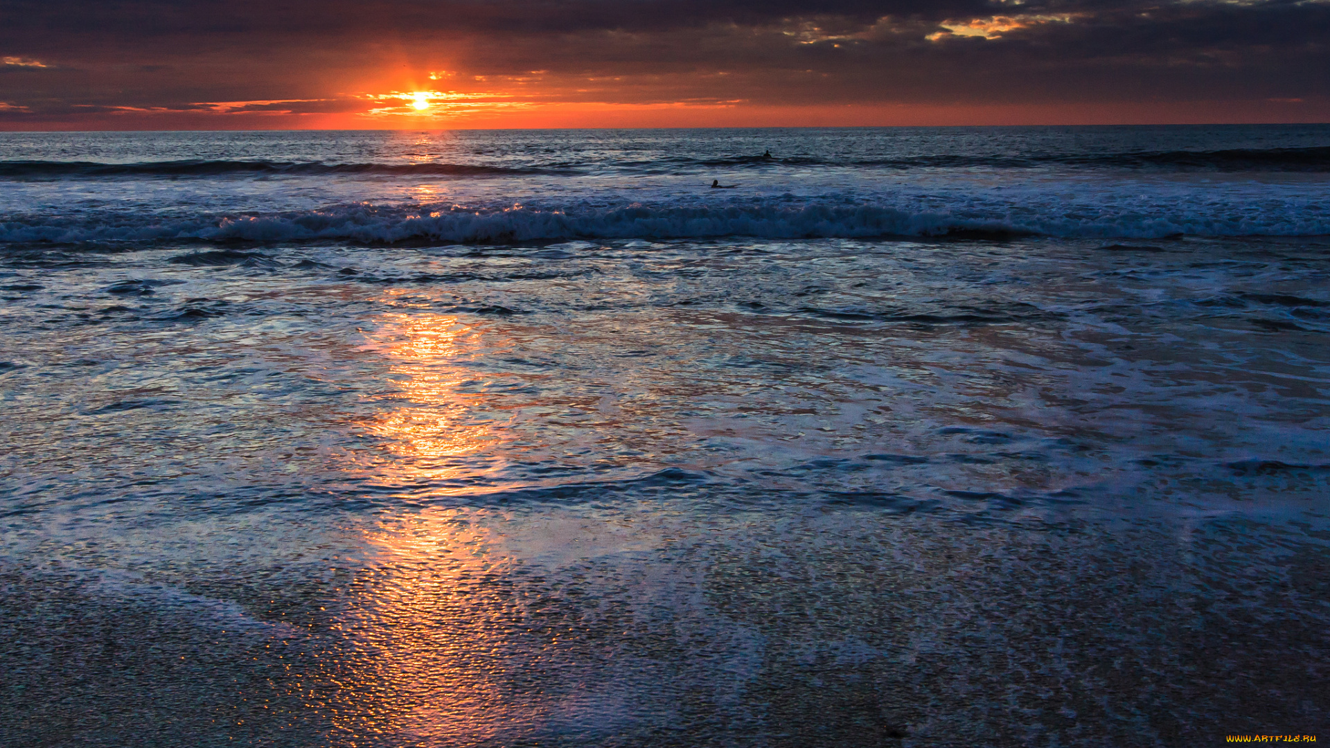 природа, восходы, закаты, пляж, океан, солнце, горизонт