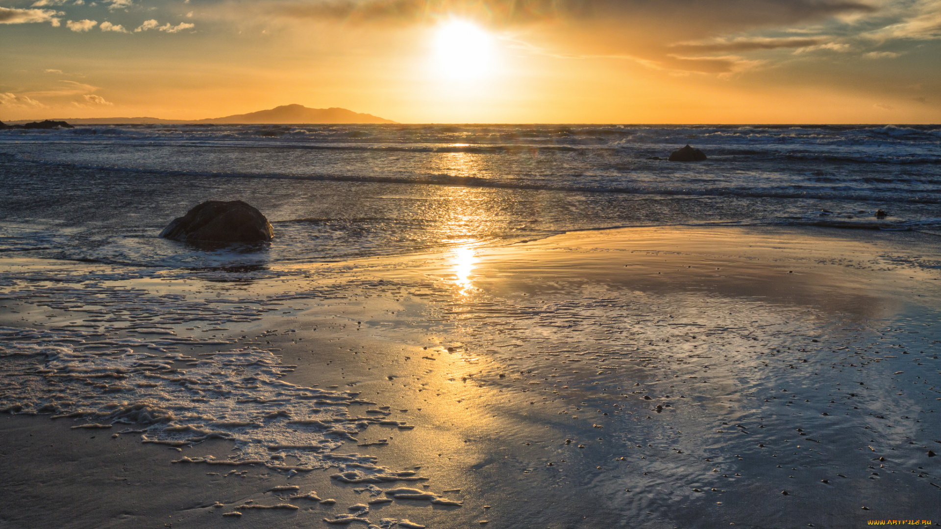 природа, восходы, закаты, скалы, свет, океан, волны, солнце, горизонт, пляж