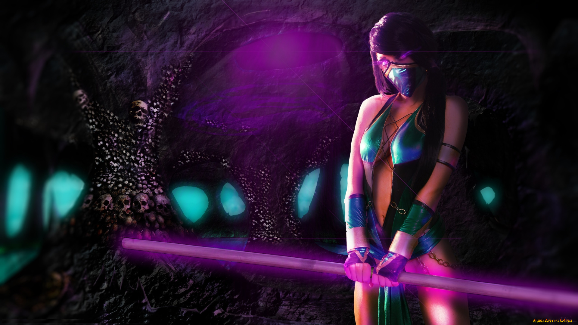 видео, игры, mortal, kombat, jade, игра, девушка, арт, черепа, оружие, взгляд