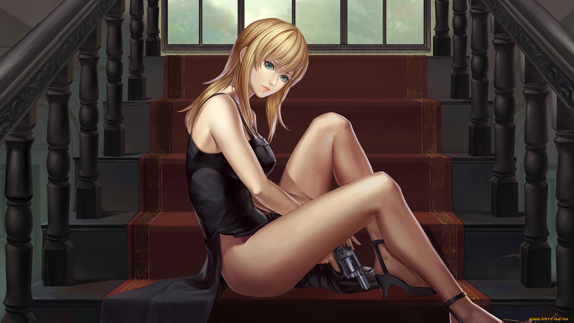 видео, игры, parasite, eve, 2, лестница, ступеньки, девушка, оружие, aya, brea, parasite, eve, vmax-ver, дом
